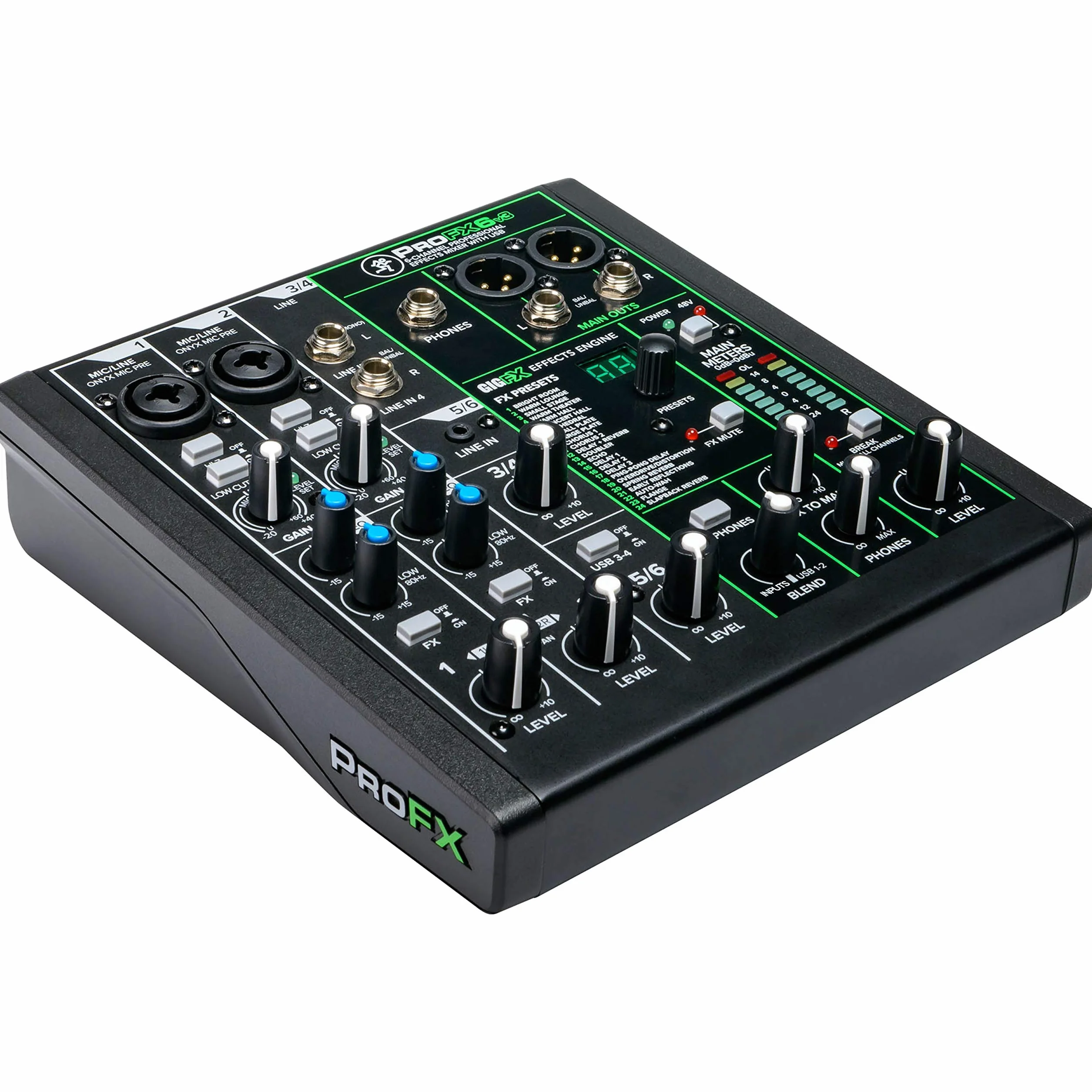 MACKIE Profx6V3 Mixer Analogico a 6 Canali con i Preamplificatori Microfonici Onyx, Effetti e Interfaccia Audio USB a 24 Bit/192 Khz 2X4 Canali
