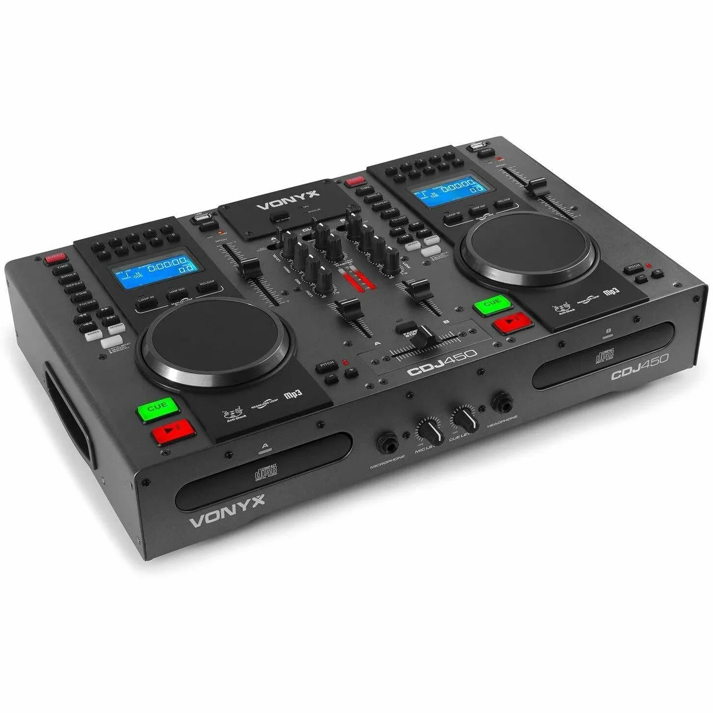Vonyx CDJ450 DJ Workstation - 2 Lettori CD Compatibili con MP3, Funzione Bluetooth, 2 Porte USB, Mixer a 2 Canali, Media Player, Ricerca Cartella Integrata, Maniglie
