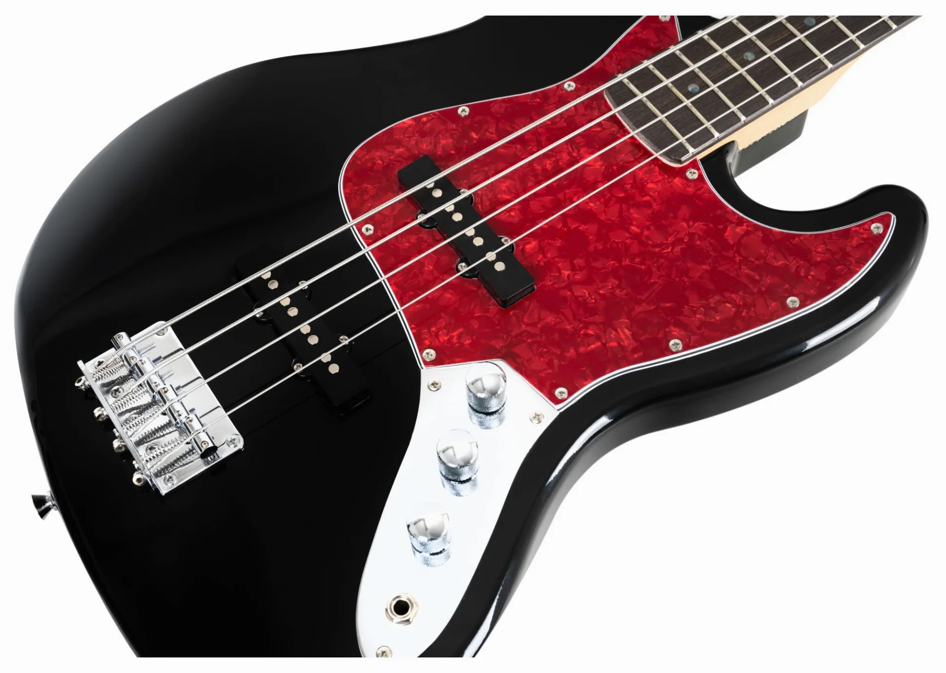 Rocktile Pro JB-30BK 70's Deluxe E-Bass Black Set incl. Gigbag, 20 tasti | Jazz-Style E-Bass, 2 Single-Coil Pickup, 2 controlli volume/ 1 controllo tono, Tastiera: Engineered Wood, Manico: Acero, 5 mm