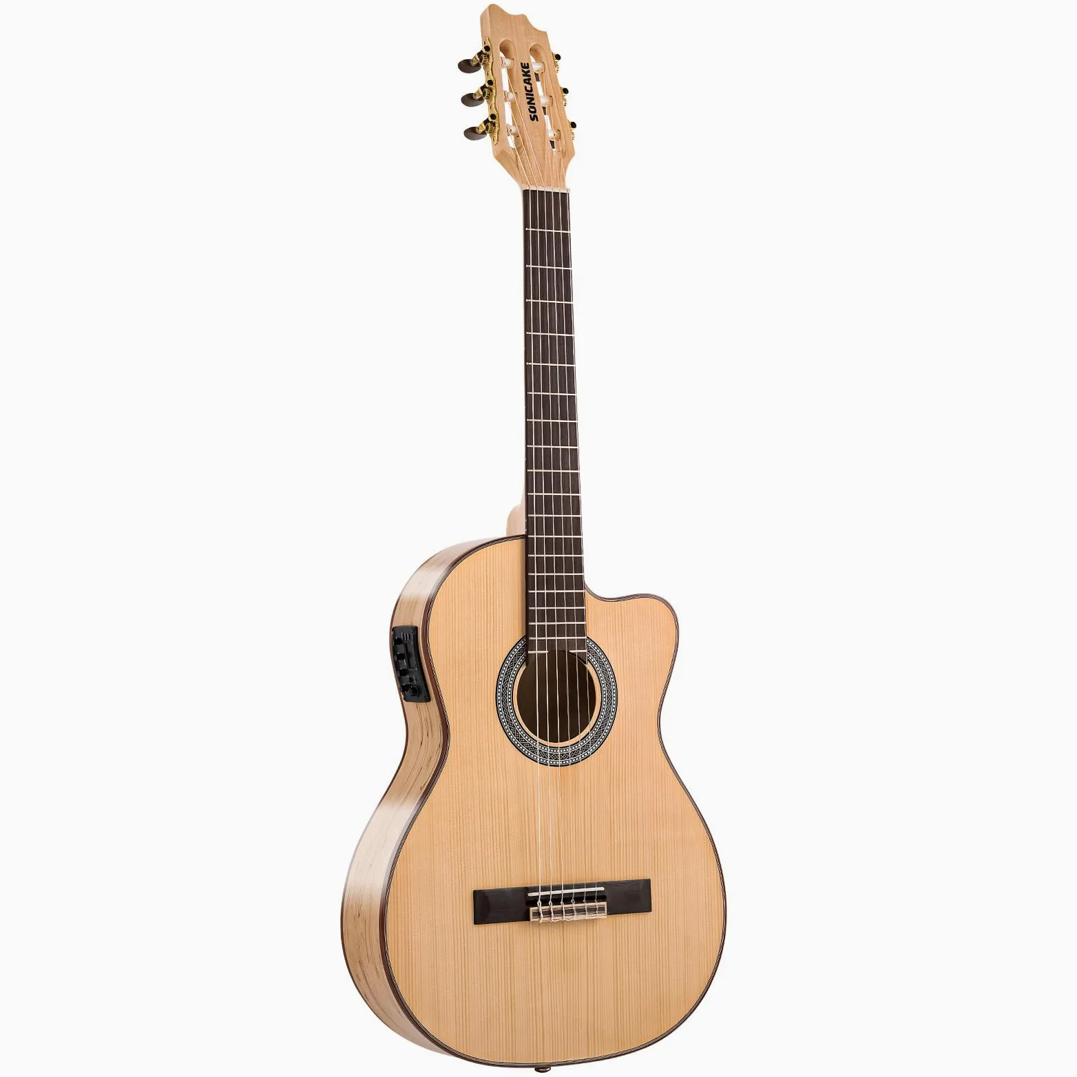 SONICAKE 39" Chitarra Acustica Elettrica Crossover | con Accordatore, Pickup e Preamp, Top in Abete Massello, Corpo in Acero Marmorizzato, EQ a 3 bande, Corde in Nylon QGT-30