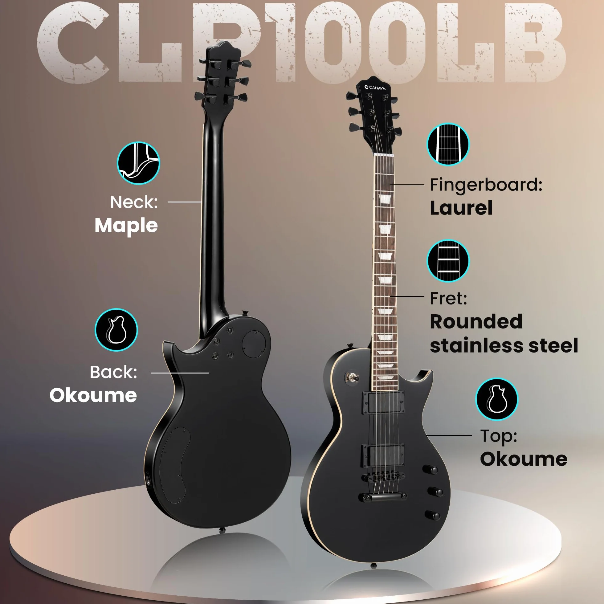 CAHAYA LP Kit Chitarra Elettrica: Chitarra 39" Full Size per Principianti con Corpo in Okoume Massiccio, 2 Pickup Humbucker, Manico in Acero, Borsa, Tracolla, Cavo per Adulti e Ragazzi - Nero