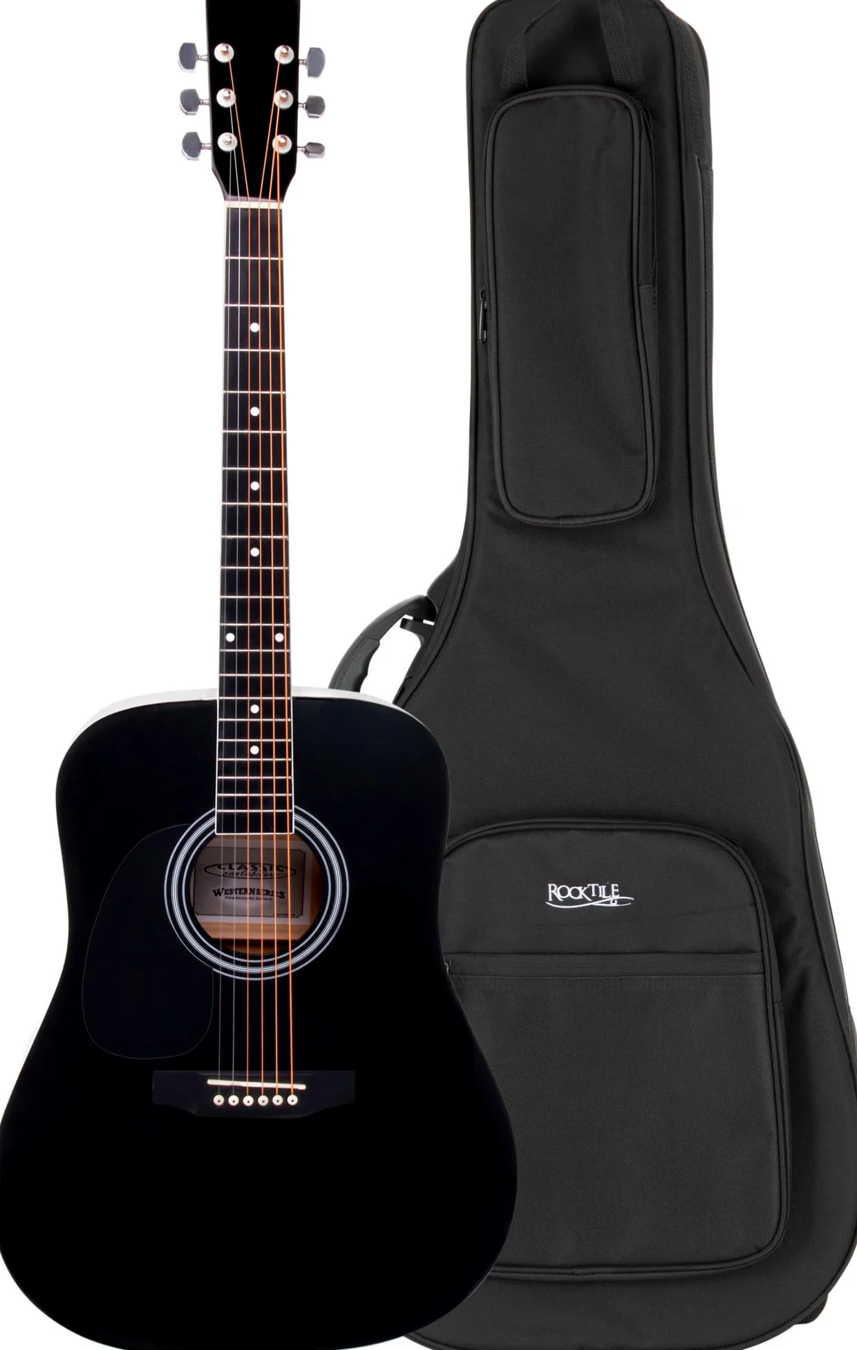 Classic Cantabile WS-10BK-LH Chitarra Western Modello Mancino Set Gigbag | Stile Dreadnought, 6 corde, 20 tasti, Capotasti: nickel argento, Tavola armonica, fondo, fasce: tiglio laminato, Diapason: 64