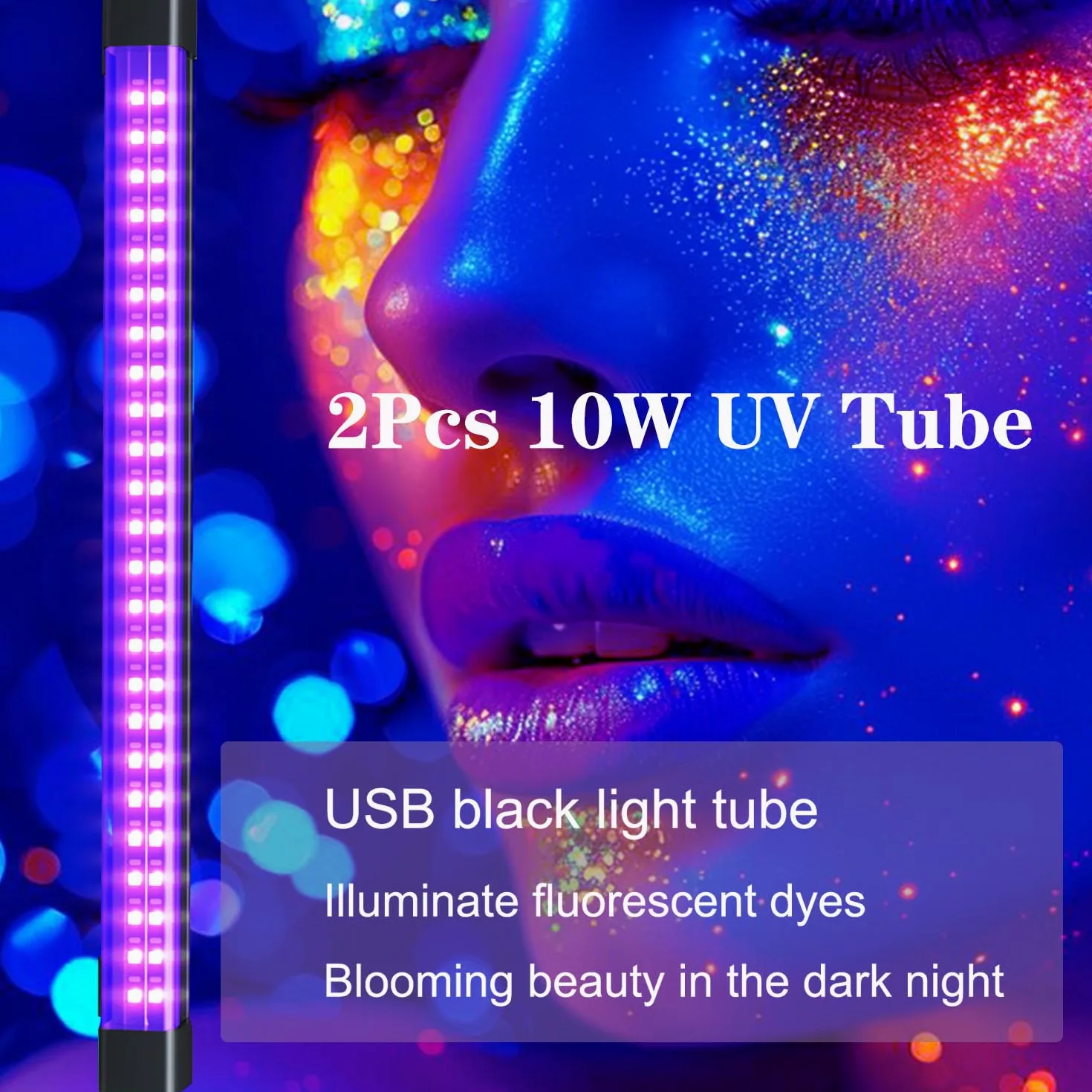 2Pcs Ricaricabile 10W Barra LED UV Lampada di Luce Nera, USB Black Light per Scena di Natale Halloween DJ Disco Black Light Effetto Fluorescente di Palcoscenico