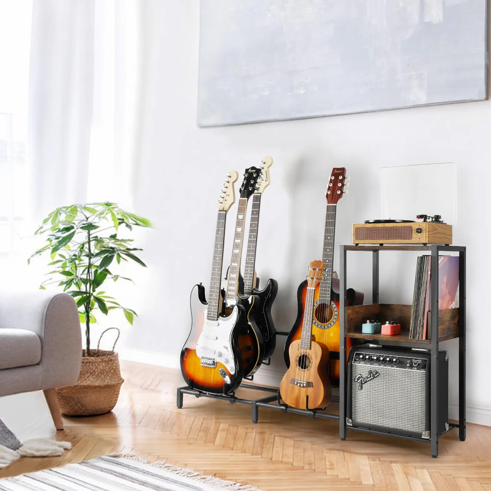 Bikoney Supporto Chitarra a 5 Livelli per Chitarra Acustica, Elettrica, Basso, Supporto Rack per Chitarra Regolabile per Più Chitarre Porta Chitarra