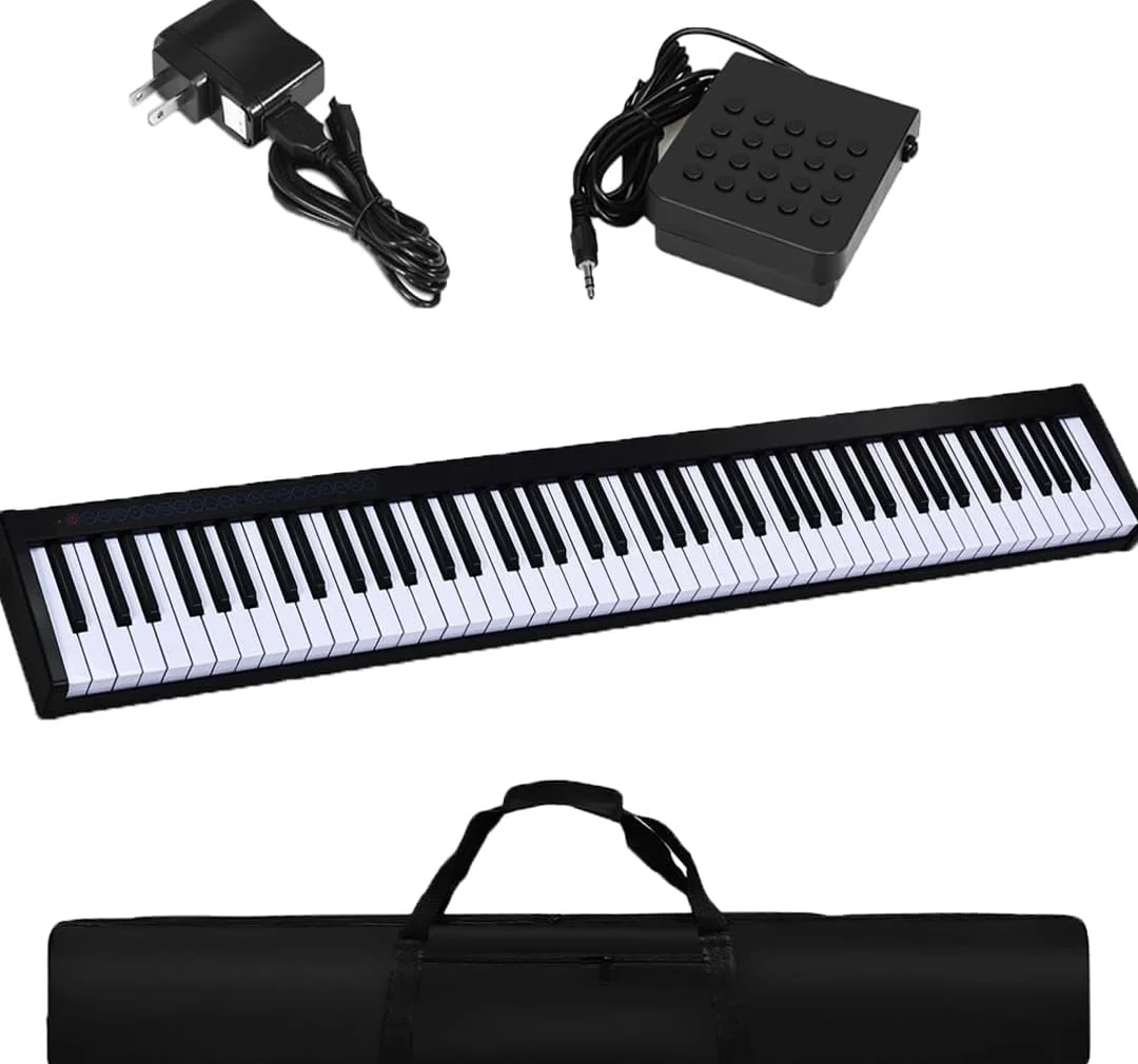 RELAX4LIFE Tastiera Musicale a 88 Tasti, Pianola Portatile con Custodia,128 Ritmi e Toni, Pedale Sustain, MIDI, USB e Funzione di APP Bluetooth