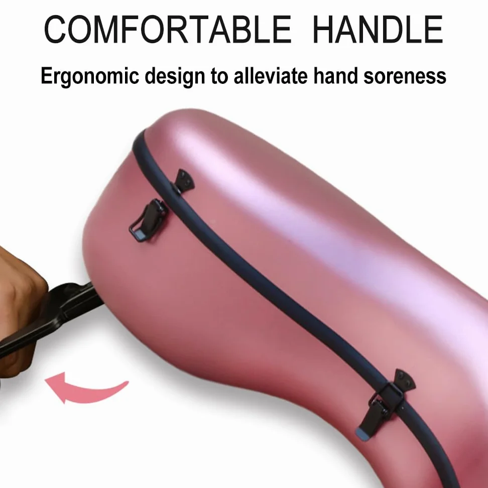 Yinfente Custodia per violoncello in fibra di carbonio 4/4, manico incorporato, ruota, cinturino posteriore, portatile, custodia rigida per violoncello, leggera, impermeabile, oro rosa