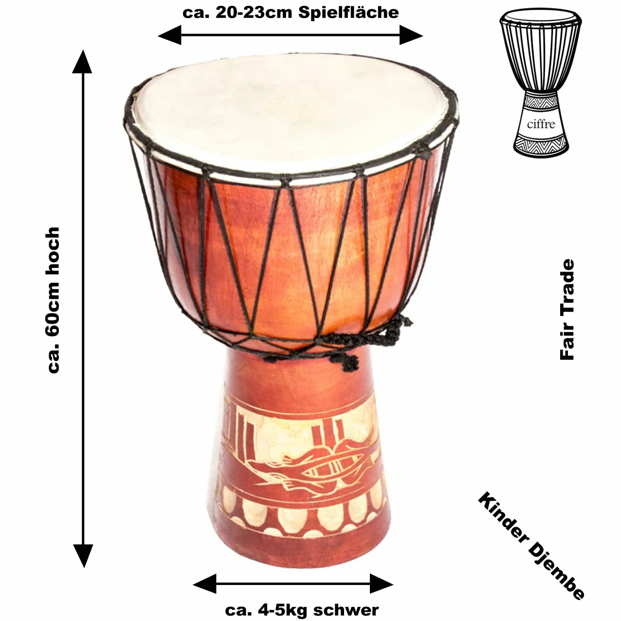 60cm Djembe Drum Bongo Tamburo di legno Darbuka Buon suono Gecko
