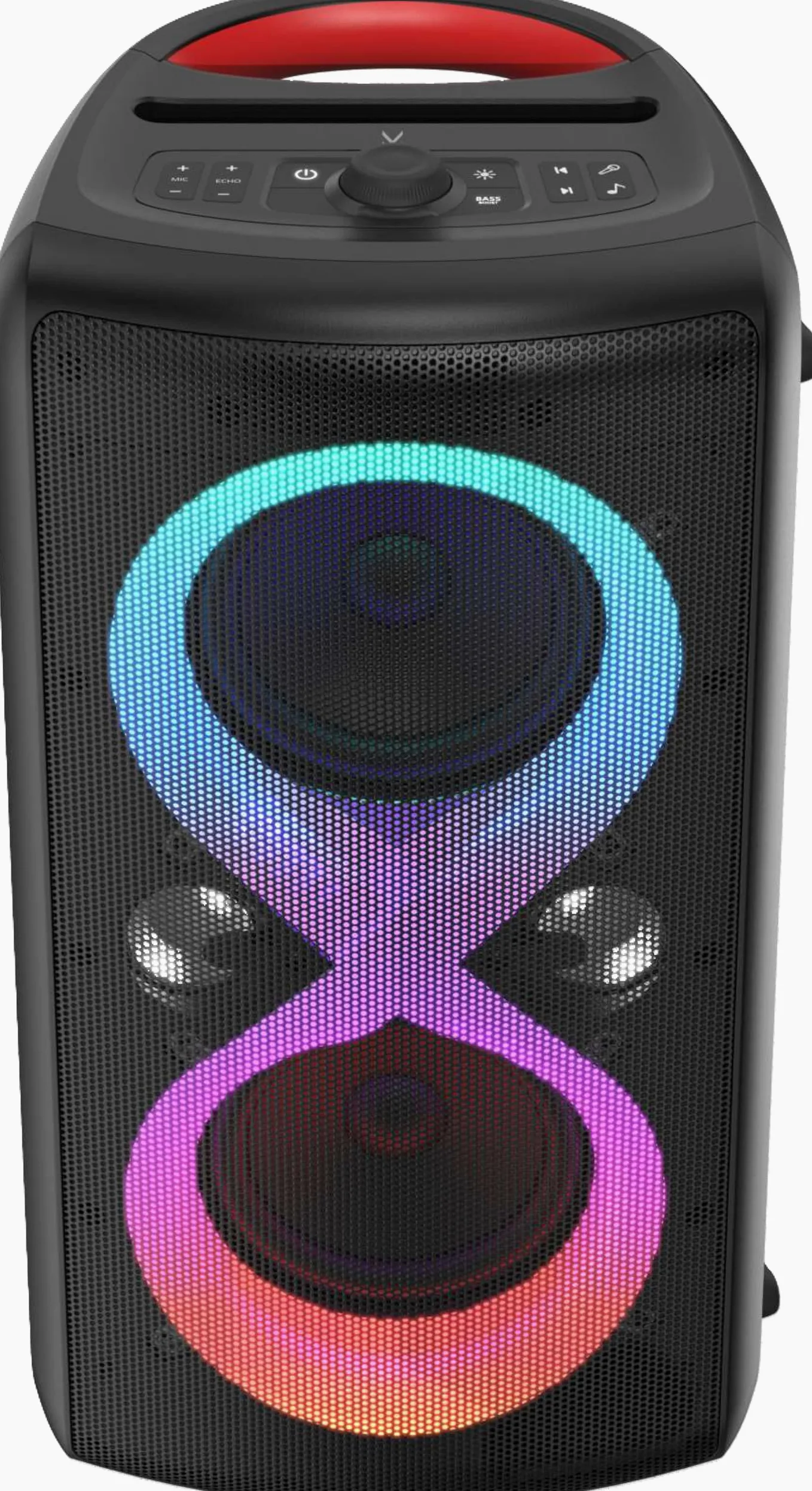 Majestic FIRE 90 – Speaker Wireless audio 5.3, Luci LED 7 effetti, ingressi USB/Micro SD/AUX/Mic/Chitarra, Uscita Monitor, Funzione Karaoke, Batteria ricaricabile, Impugnatura per il trasporto
