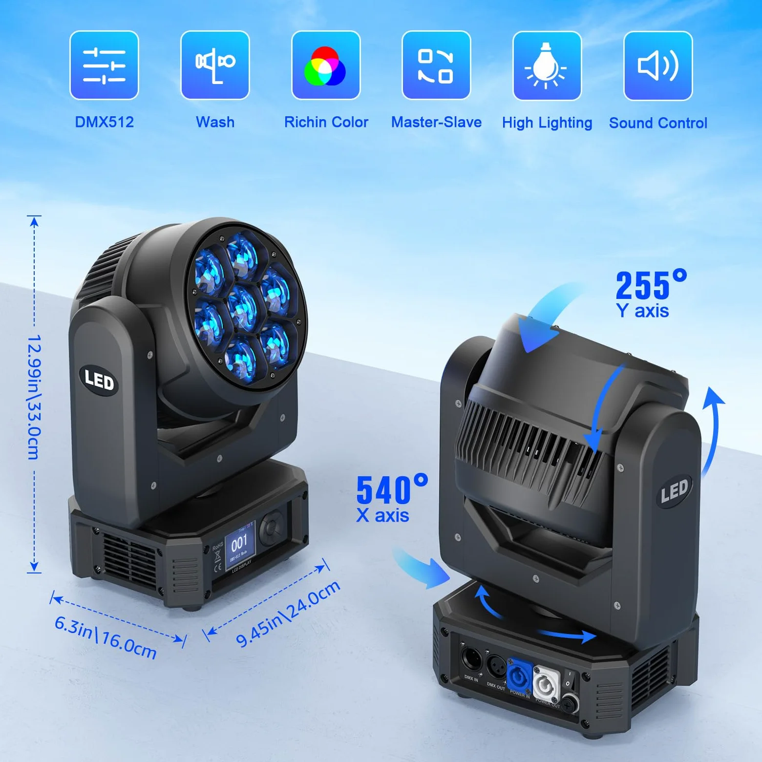 Teste Mobili 7X40W Luci RGBW Beam Funzione Zoom Effetto Luci Discoteca DMX 23CH/35CH/51CH per Natale Feste Concerti Club