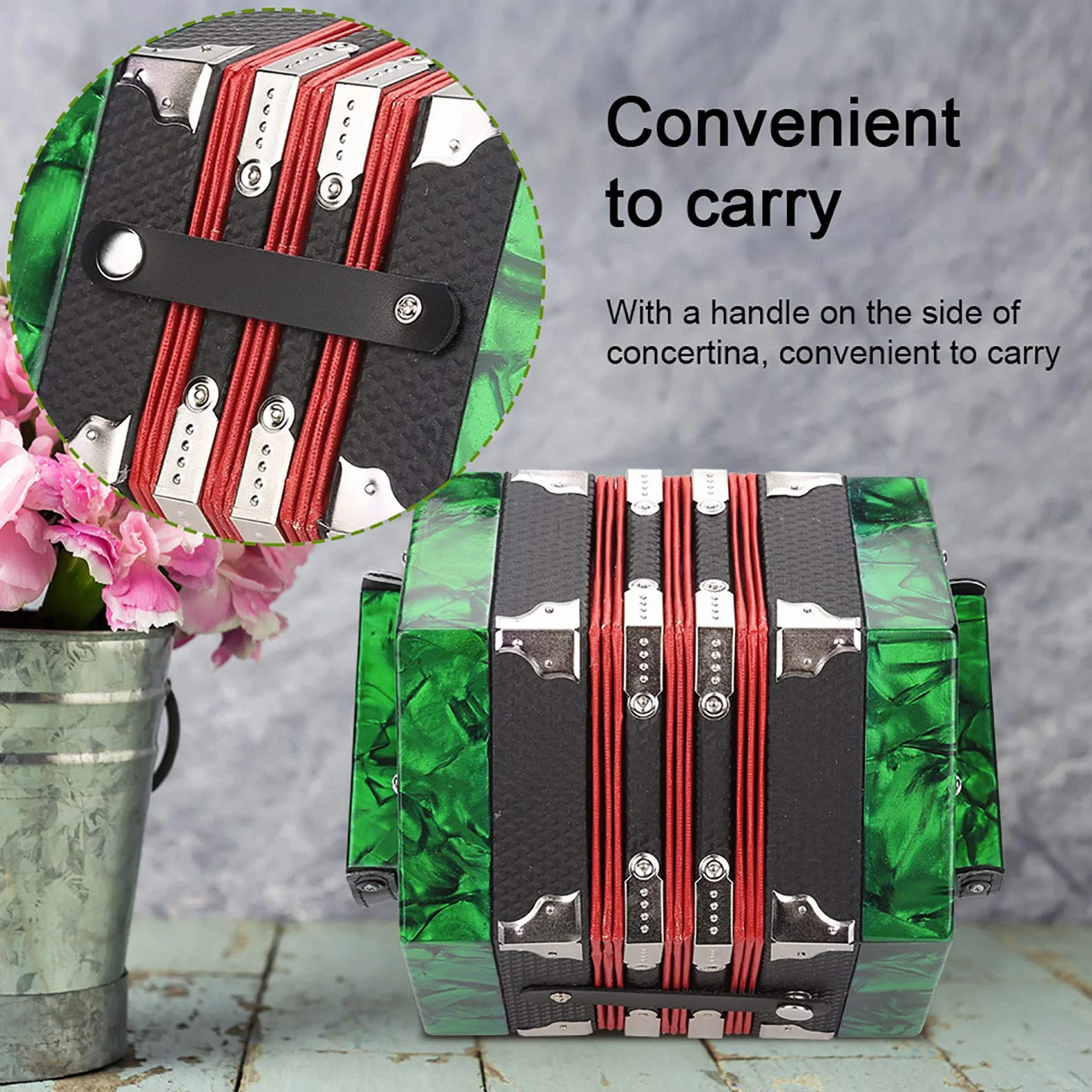 Kit fisarmonica per principianti HaloVerde con fisarmonica a 20 bottoni, strumento musicale ideale per l'apprendimento con una comoda borsa per il trasporto (Verde)