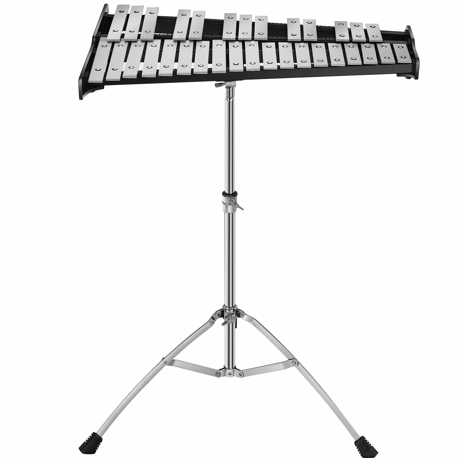 GYMAX Glockenspiel Professionale, Xilofono Pieghevole da 32 Note in Alluminio per Bambini, con Supporto Regolabile, Leggio, Bacchette in Legno, Custodia Trasportabile, Tamburo da Allenamento