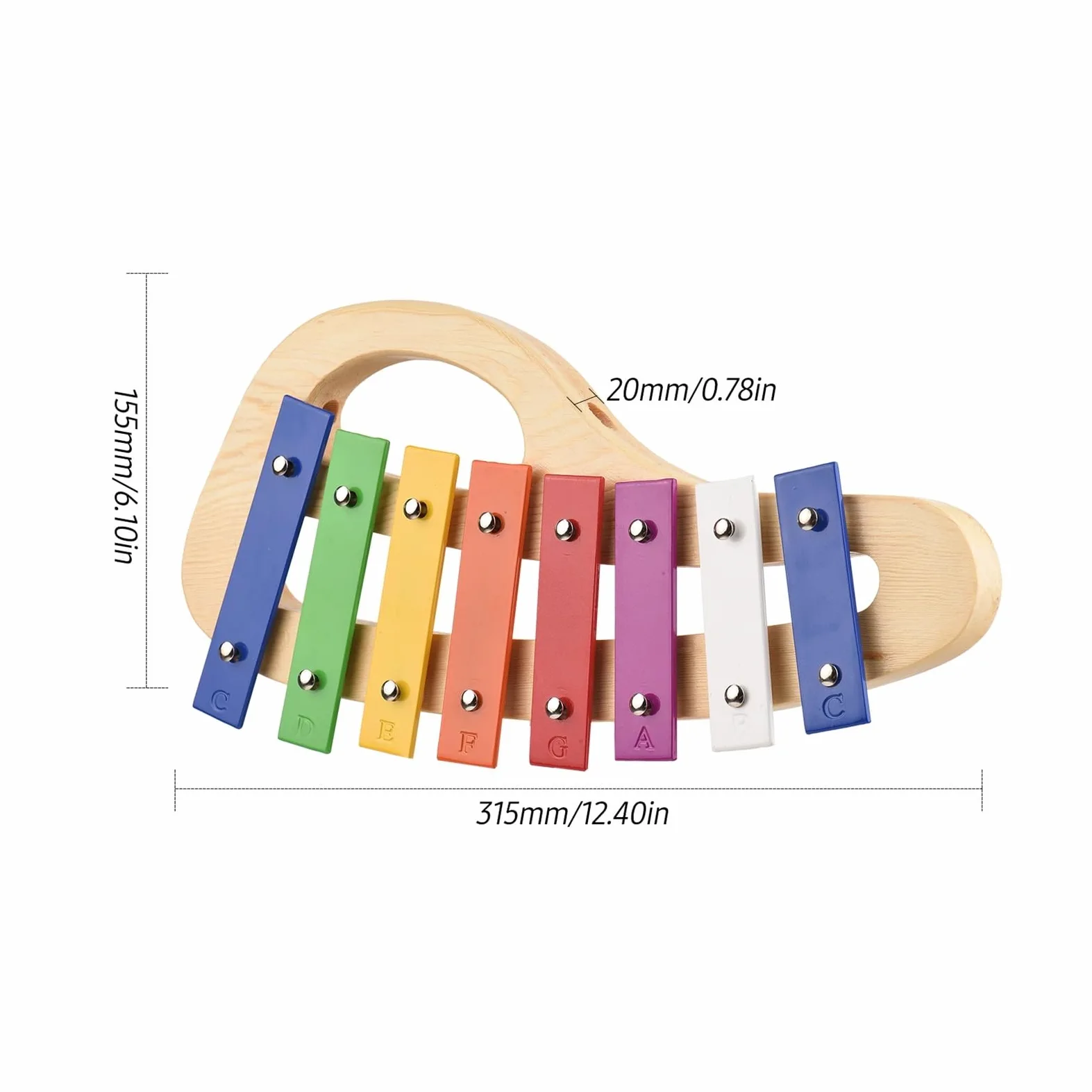 xilofono ​Legno Xilofono in Legno di Pino Glockenspiel A 8 Note Strumento Musicale A Percussione con Piastra in Alluminio Colorato da 3 Mm