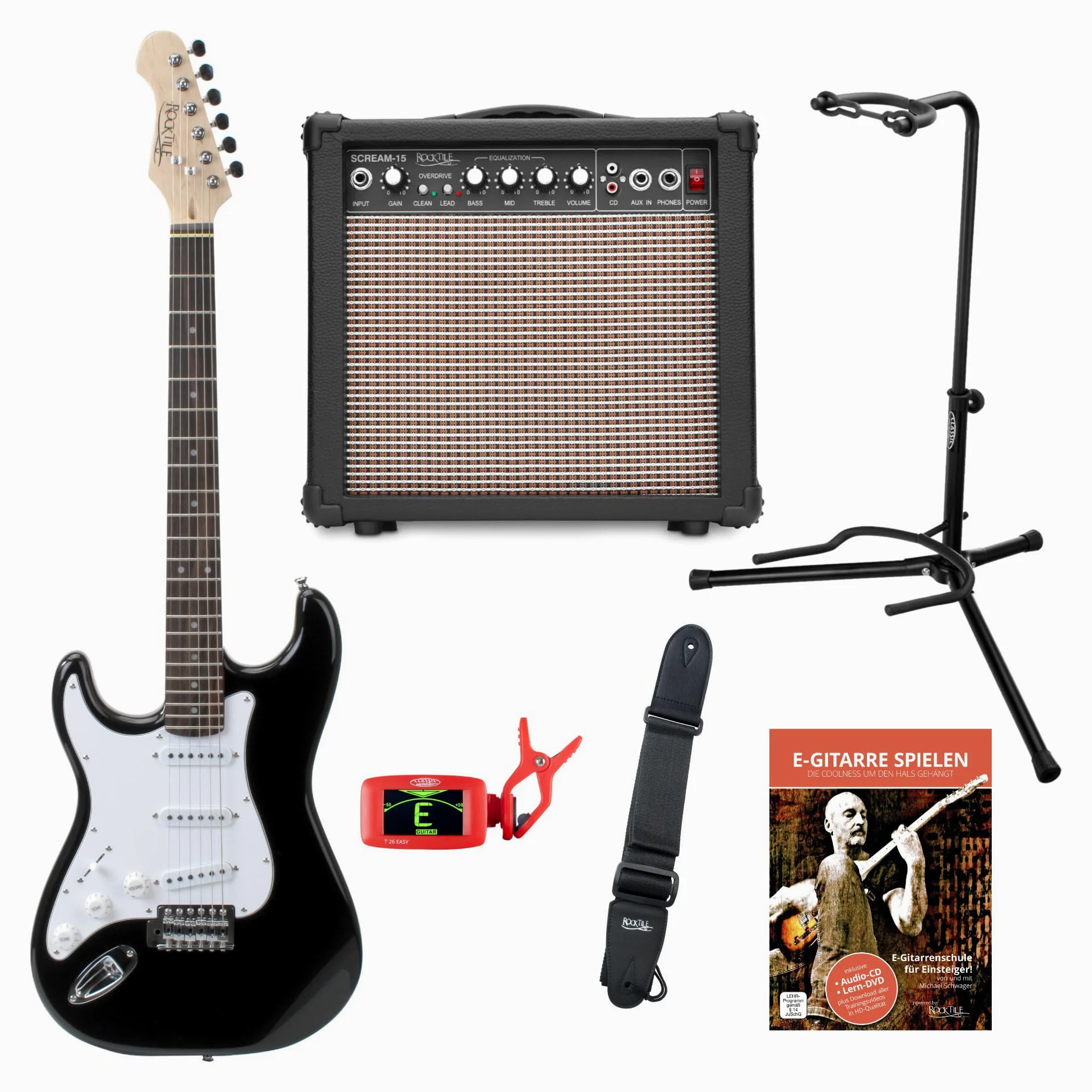 Rocktile Pro ST3-BK chitarra elettrica versione mancina (Lefty) set