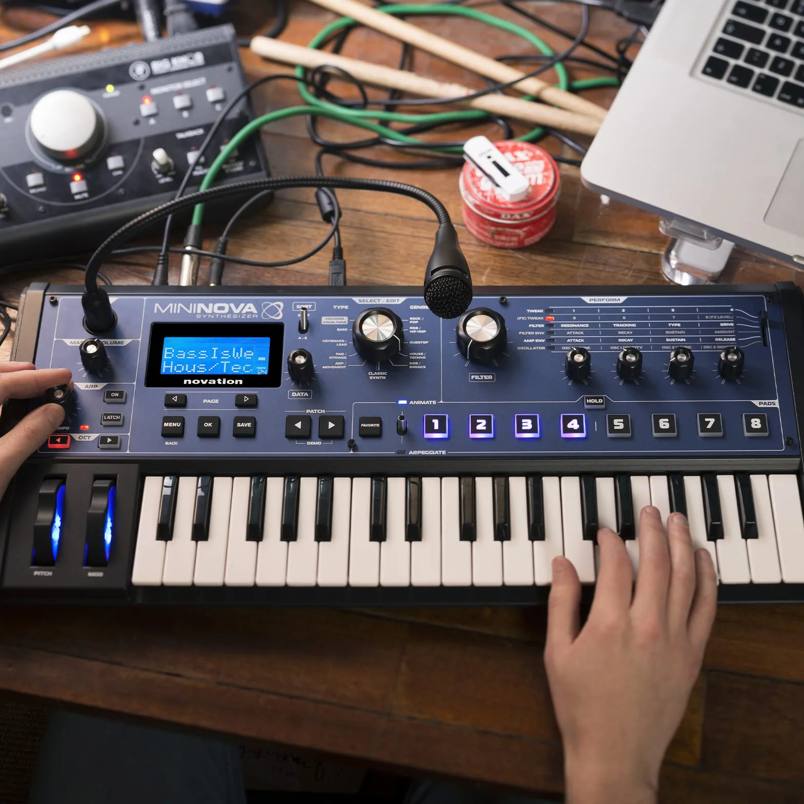 Novation MiniNova, sintetizzatore a modellazione analogica con 37 mini tasti - Mini-synth compatto e potente con effetto vocoder e correttore d'intonazione, 256 suoni integrati e cinque effetti vocali