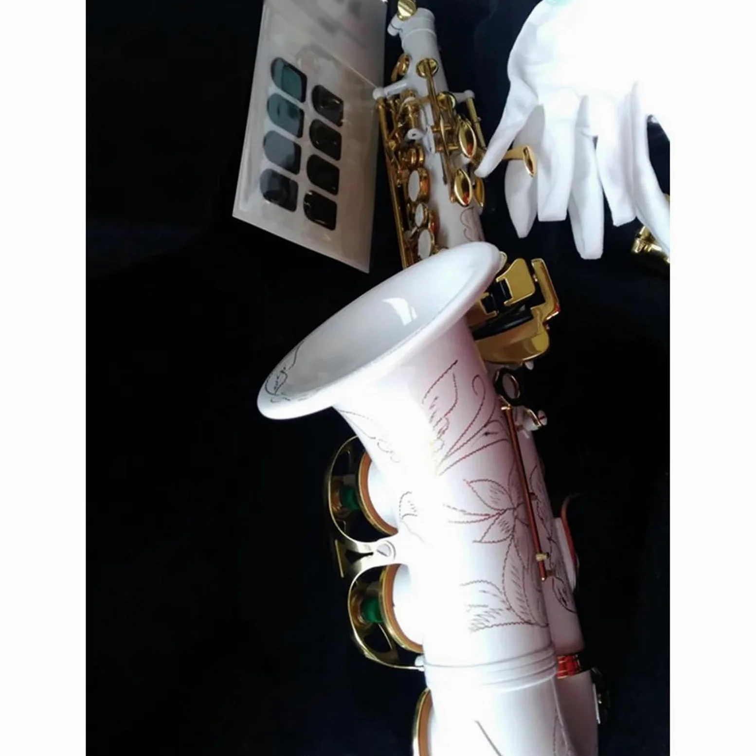 sassofono Sassofono Soprano Curvo Bianco Bb Gold Key Sax Strumento A Fiato Alto Con Custodia Spazzola Per Cinturino Per Ance Per Sassofono Soprano