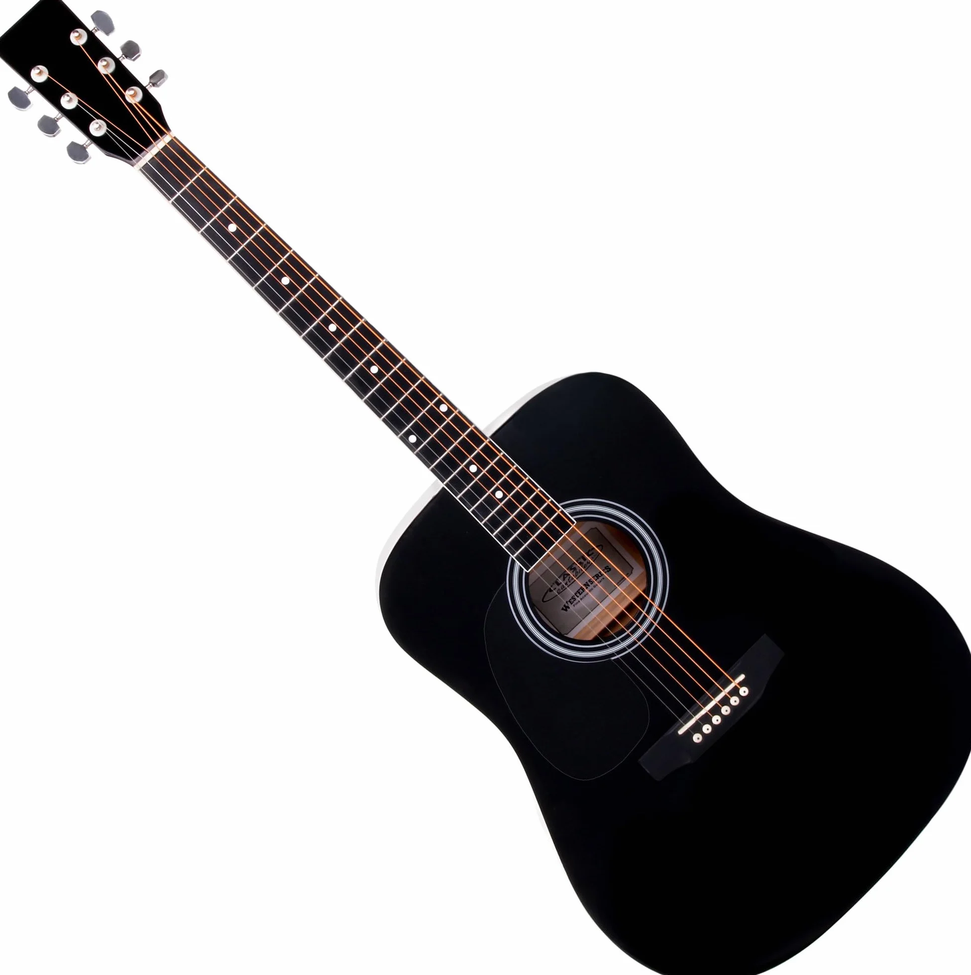 Classic Cantabile WS-10BK-LH Chitarra Western Modello Mancino Set Gigbag | Stile Dreadnought, 6 corde, 20 tasti, Capotasti: nickel argento, Tavola armonica, fondo, fasce: tiglio laminato, Diapason: 64