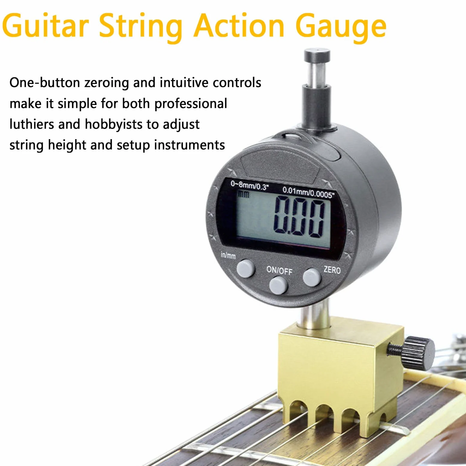 Misuratore di Precisione Dell'altezza delle Corde per Chitarra, Digitale/analogico, con Base in Ottone, Precisione di Misurazione 0,0005", per Chitarra Acustica/elettrica