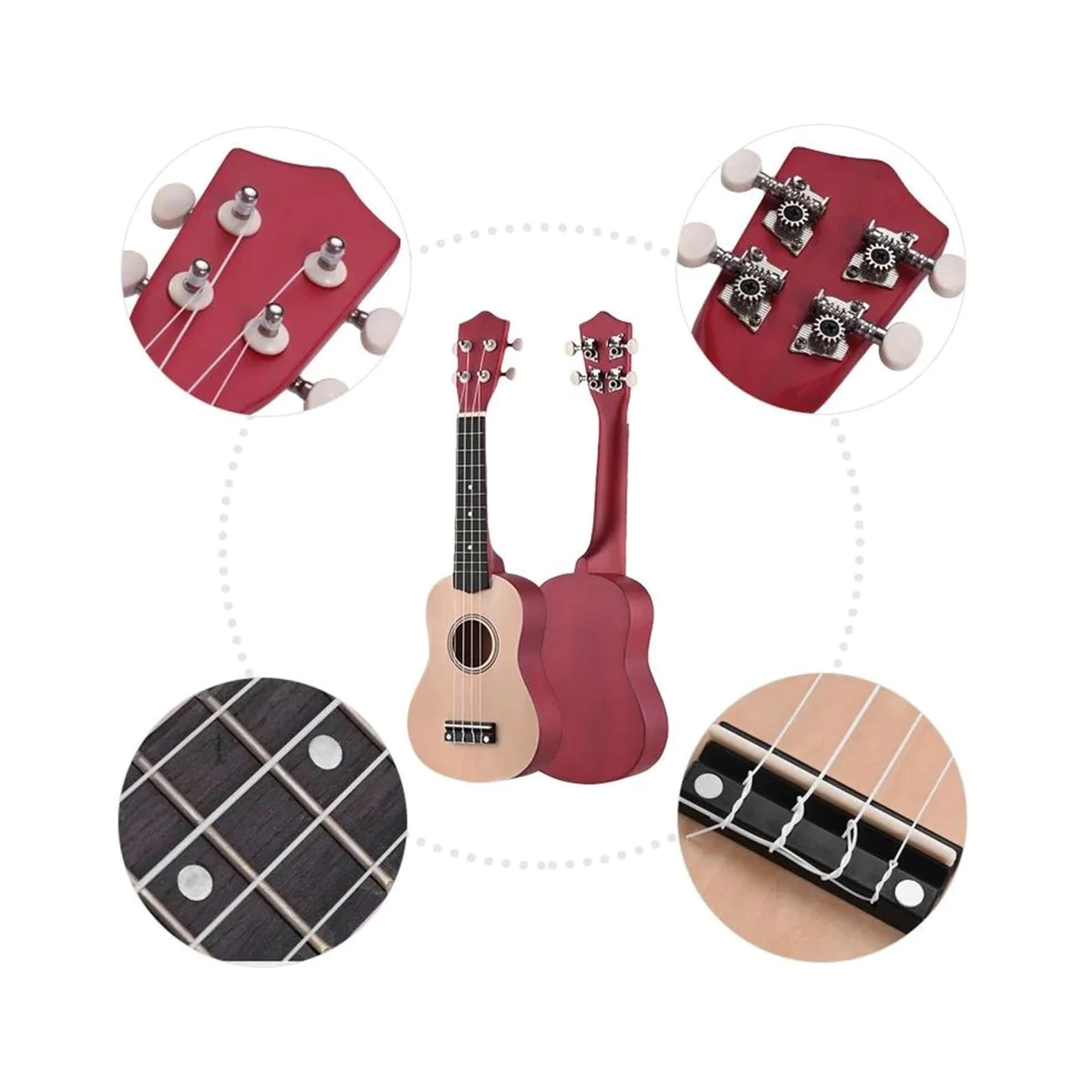 Ukulele Acustico In Tiglio Da 21 Pollici Con Borsa Per Il Trasporto, Corde Per Ukulele, Plettri, Accordatore Ukulele per Principianti