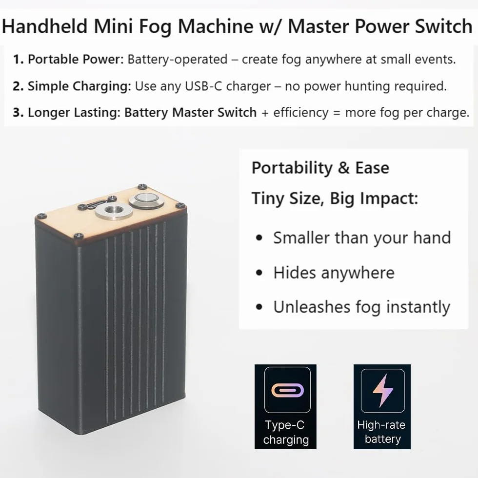 Nebbia Mini macchina per feste all'aperto, portatile, leggera, per uso interno (nero), ML-FMOFOG1