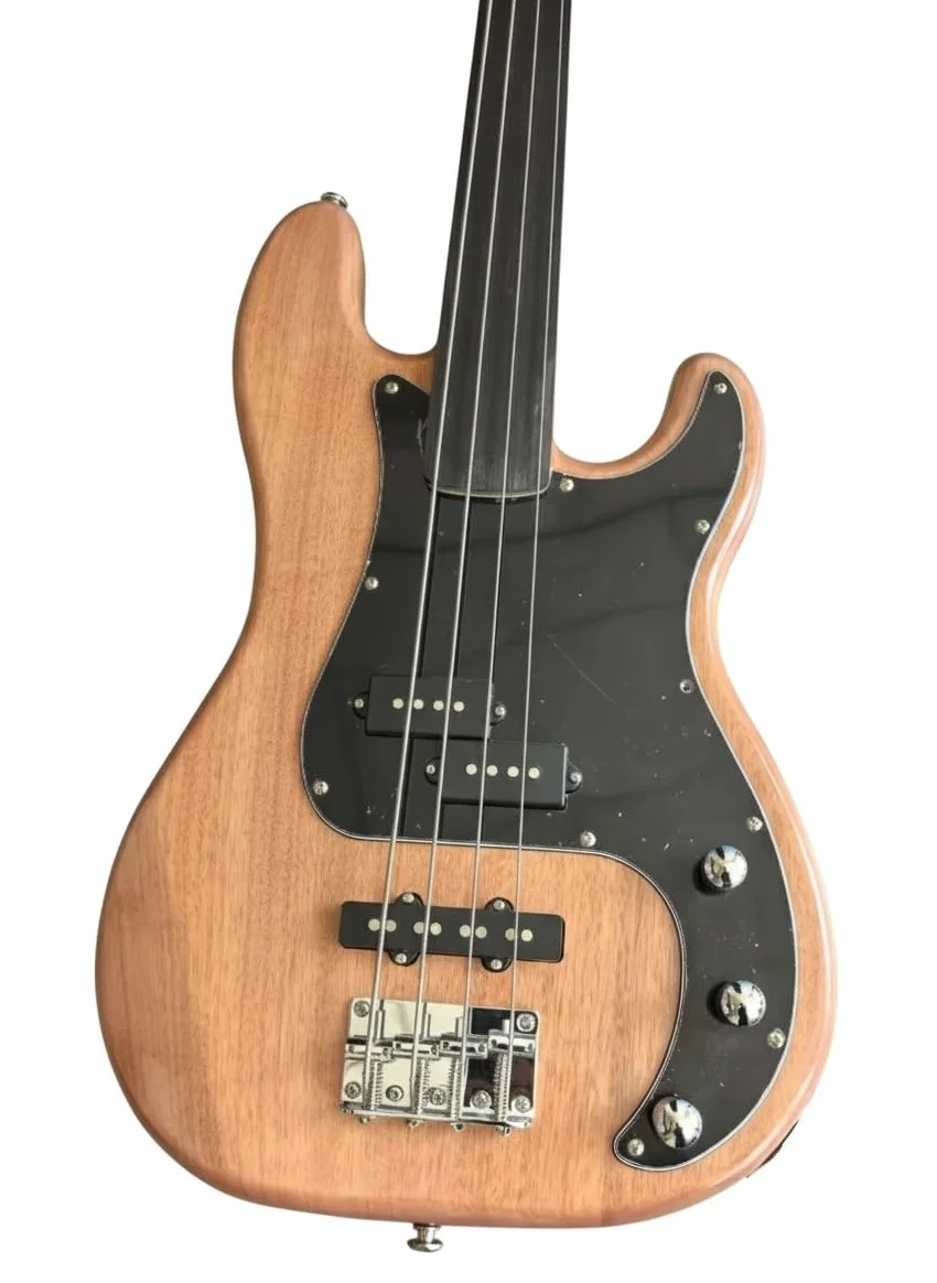 Basso elettrico con corpo in mogano massello naturale, pickup PJ, opzioni e senza tasti(Fretless)