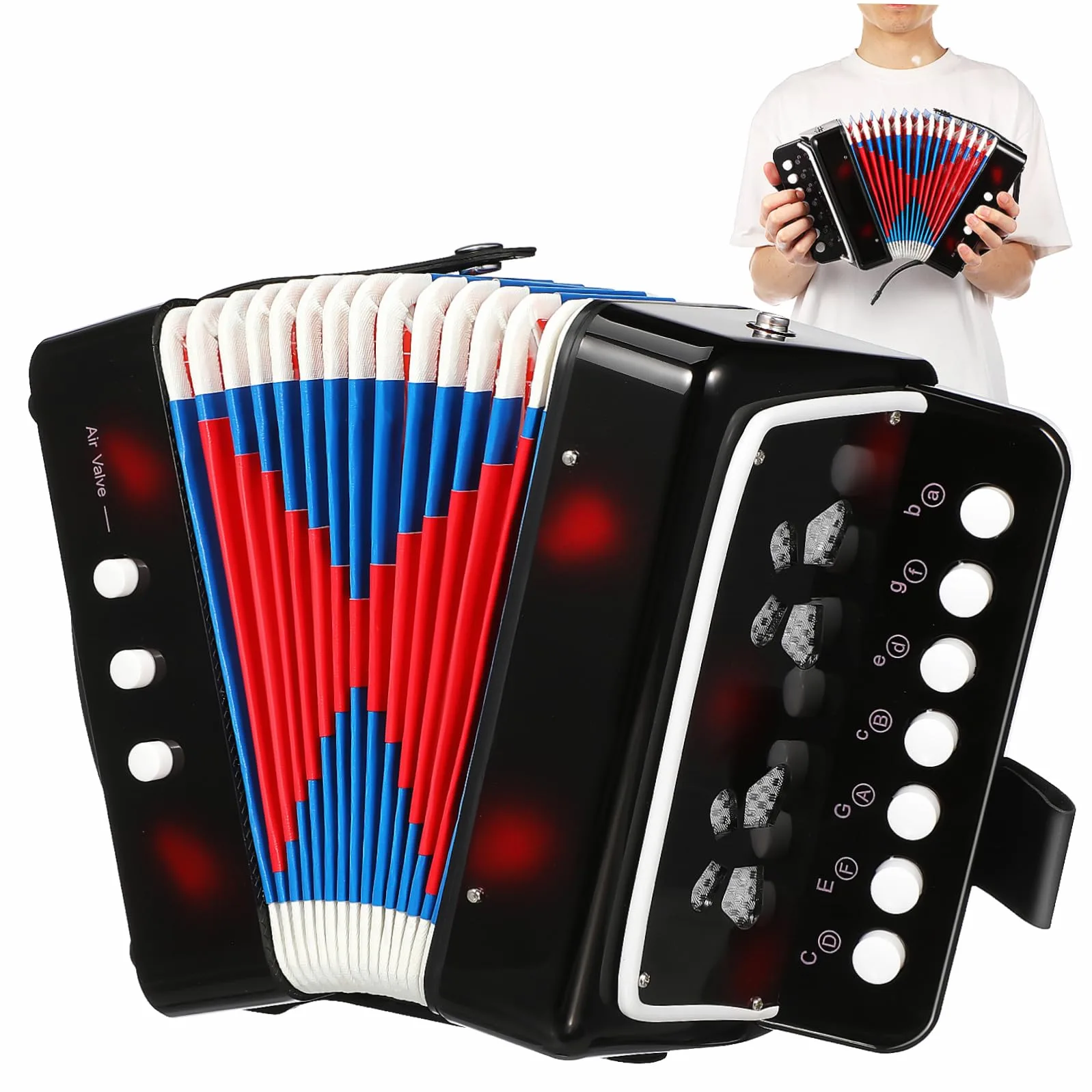 Fisarmonica Giocattolo per Bambini, 7 Tasti 2 Bassi, Nero | Abs Leggero, Portatile Valvola D’aria, per Principianti ed Educazione Precoce, Regalo di Compleanno