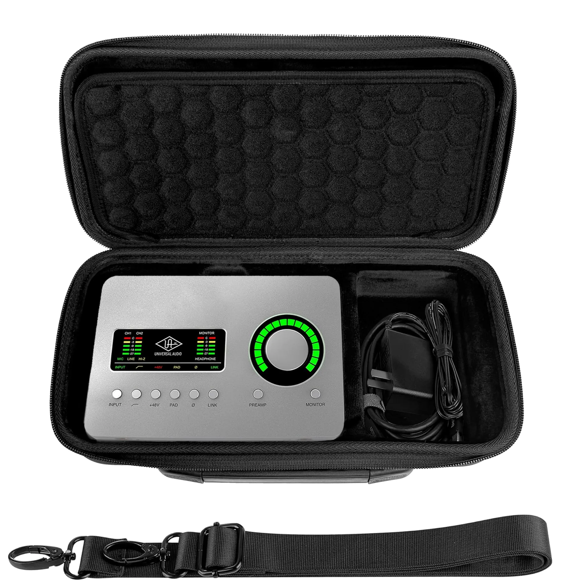 Musiin Custodia con interfaccia audio personalizzata compatibile con UA Apollo Solo Heritage/Apollo Solo USB, guscio rigido con tracolla, scomparto separato per cavi, archiviazione portatile per