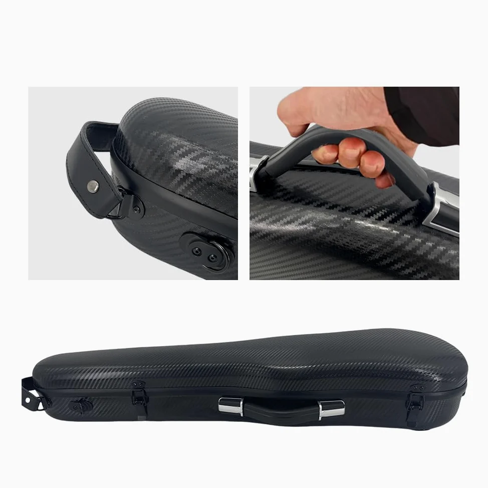 Custodia rigida per violino 4/4 con cinghie per zaino, ultra leggera, da viaggio, in fibra di carbonio, antigraffio, con igrometro, impermeabile Durabl (nero)