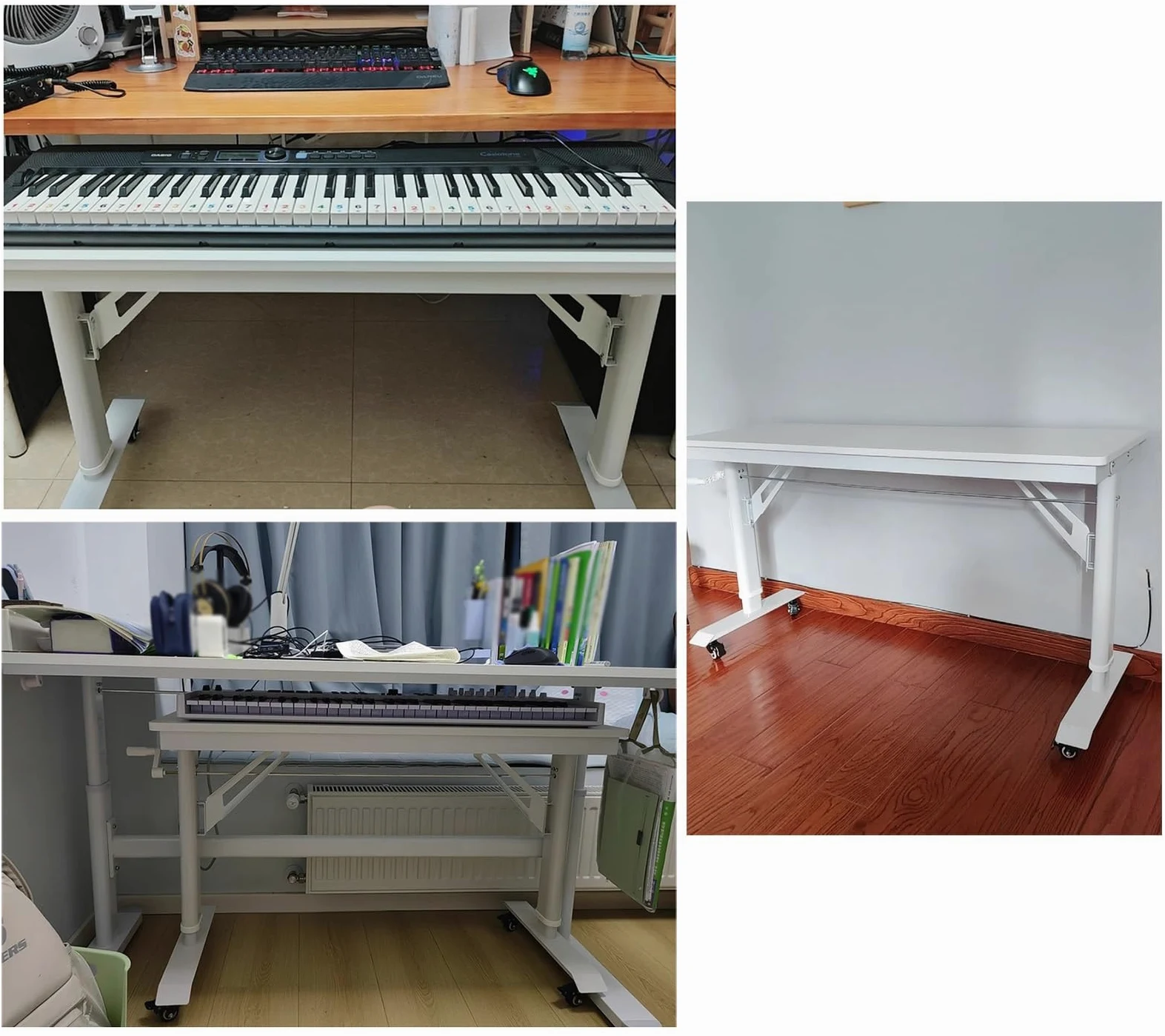 Supporto per tastiera per pianoforte bianco regolabile in altezza, mobile moderno scaffale per pianoforte con ruote, rialzo per tastiera elettronica per studio domestico, kit universale da scrivania