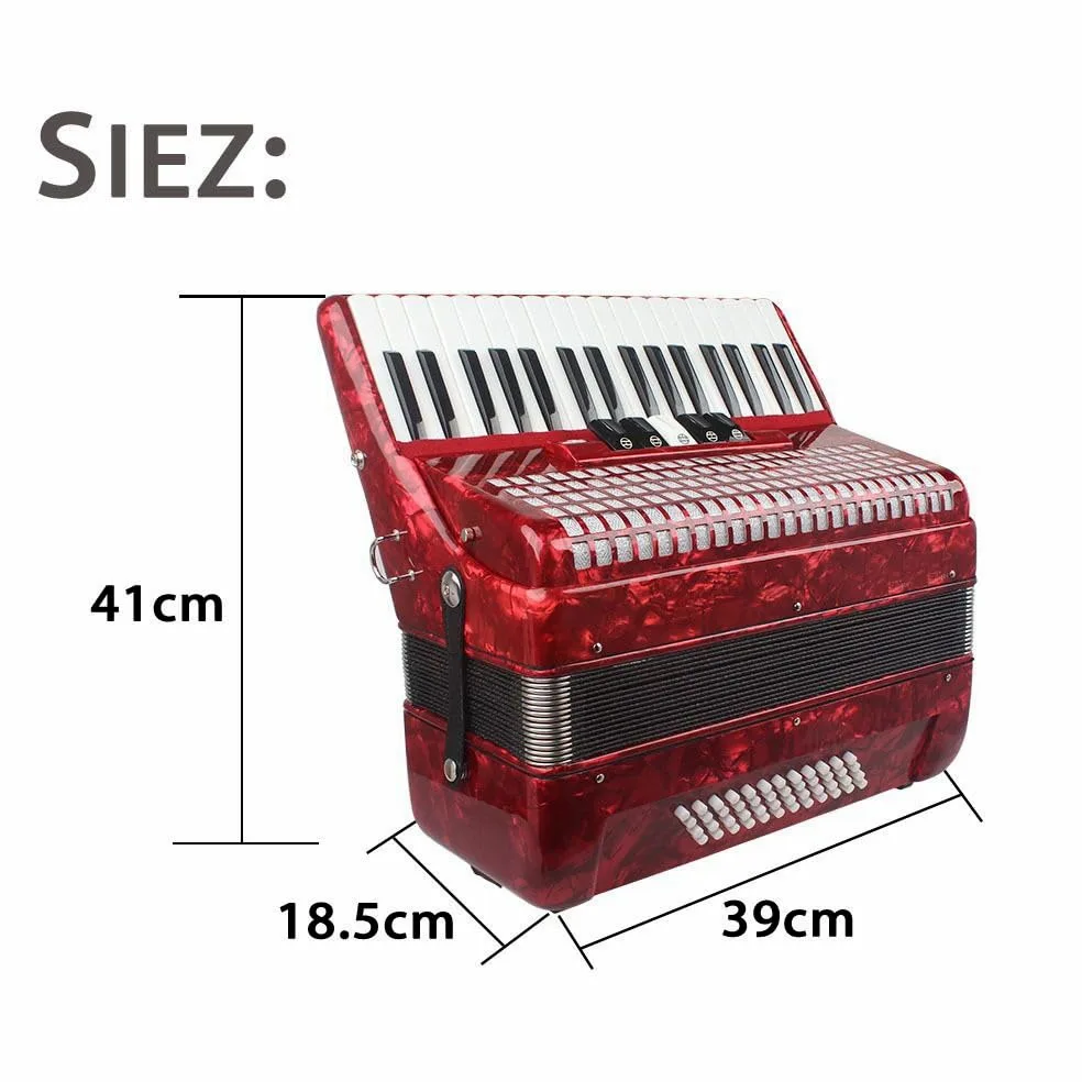 Fisarmonica in acero a 34 tasti e 48 bassi, corpo in xilofono solido, soffietto in pelle di agnello, vernice spray rossa for pianoforte, adatta a principianti e professionisti, inclusa borsa e imbraca