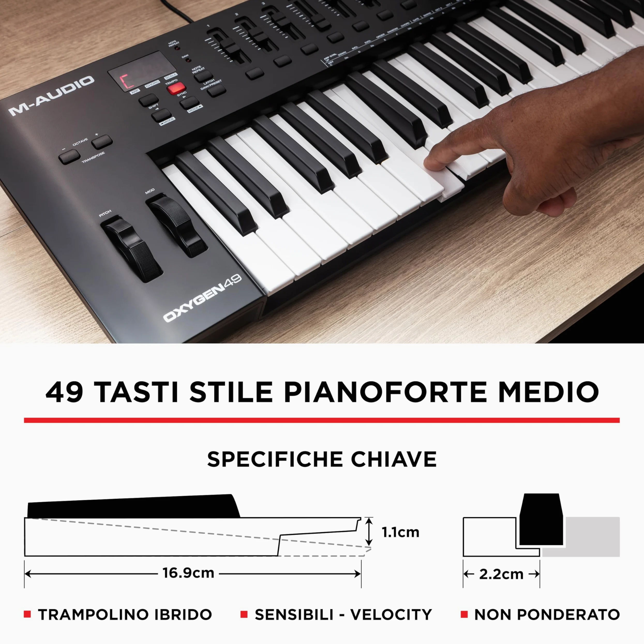 M-AUDIO Oxygen 49 (MKV) - Tastiera-controller USB MIDI a 49 note con pad Beat, Smart chord, modalità Scale, arpeggiatore e pacchetto Native Instruments Sound (integrazione NKS)
