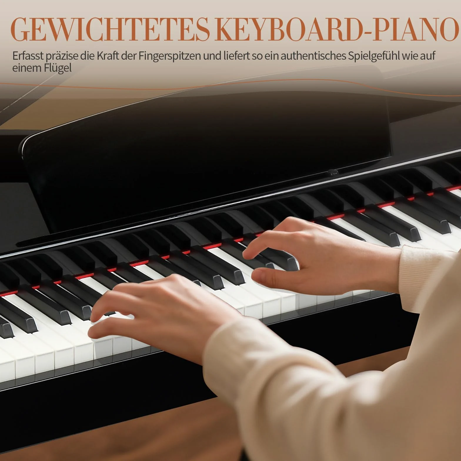 LEADZM Grand Piano, pianoforte digitale con 88 tastiera ponderata e finitura lucida, coperchio pieghevole, suono a 4 altoparlanti, Bluetooth MIDI/audio, nero