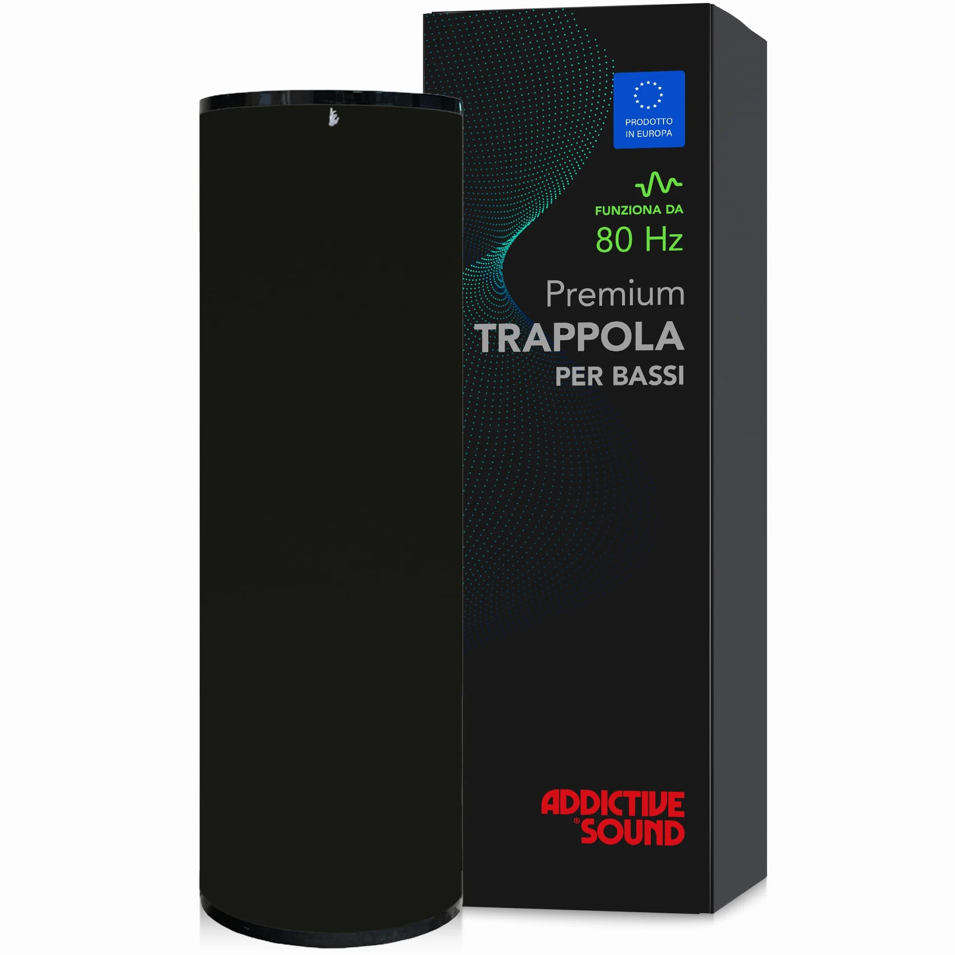 Addictive Sound Bass Trap Cilindrico Premium - Qualità Studio - Lana Acustica Specializzata 80-210 Hz - Prodotto nell'UE - Impilabile Autoportante - Garanzia 36 Mesi - 100cm, Nero