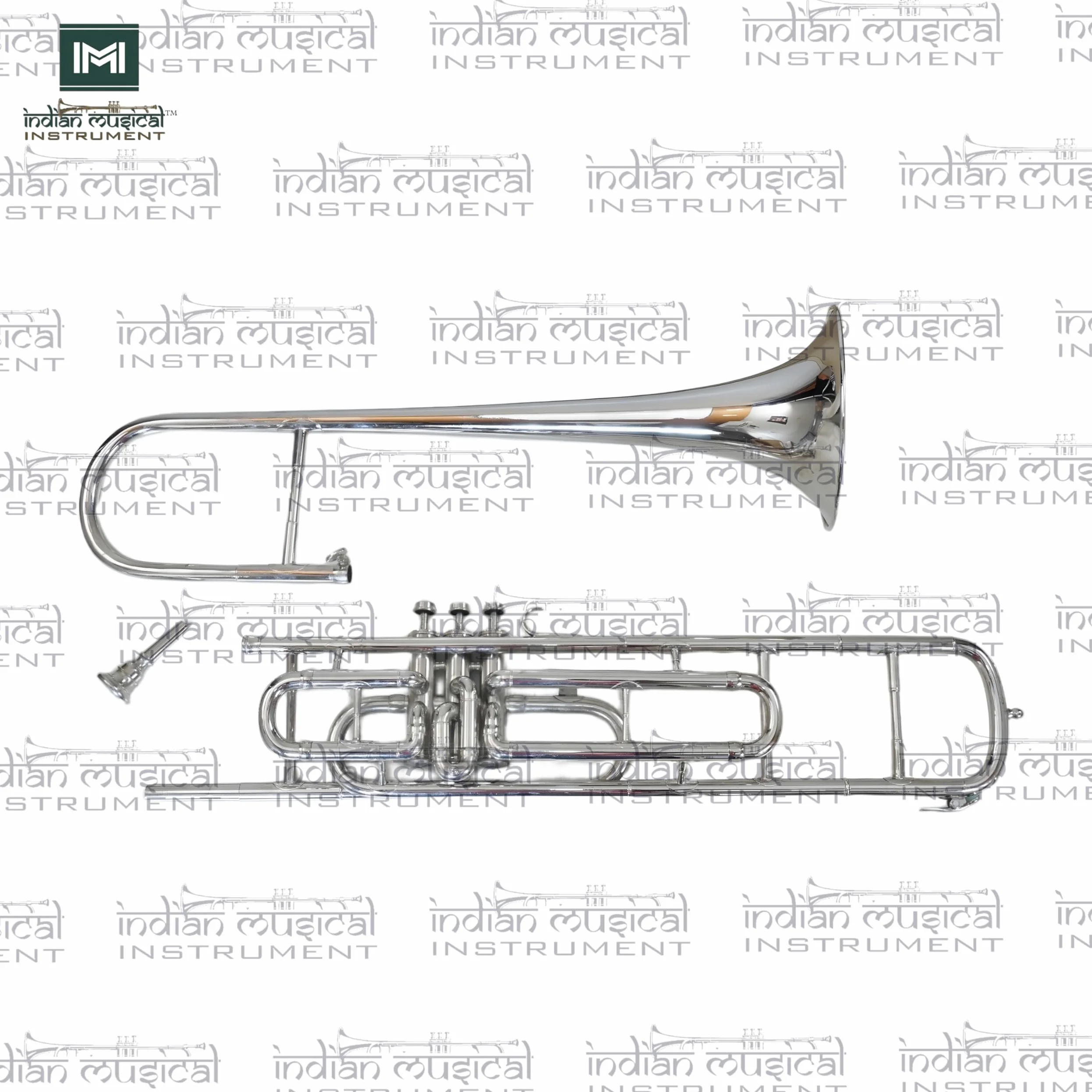 Valvola trombone, passo BB, qualità in ottone con custodia per il trasporto e bocchino incluso (argento)