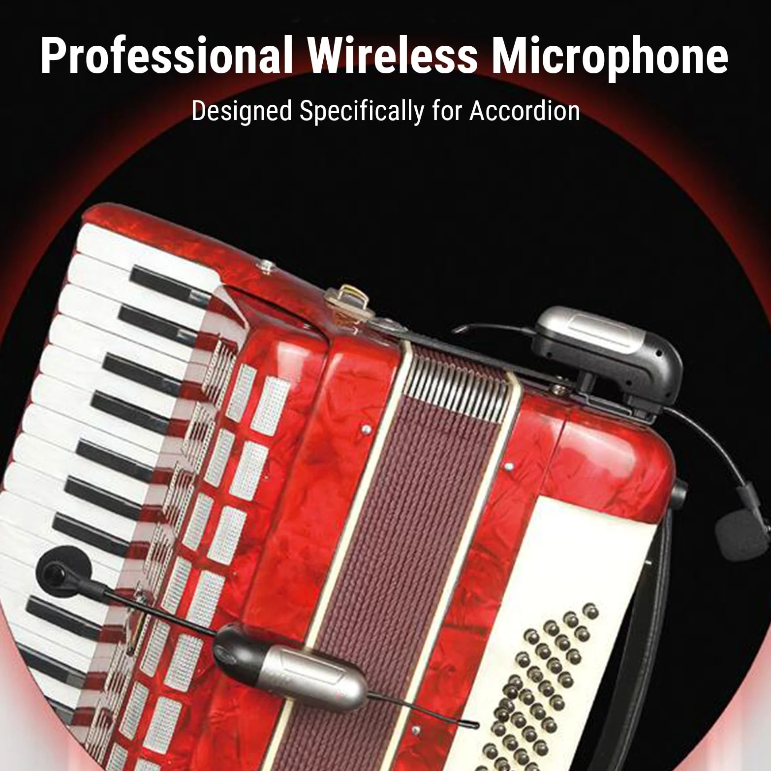 Jectse Microfono per Fisarmonica Wireless UHF, Raccolta a 360 Gradi, Suono Chiaro, Riduzione del Rumore, Durata della Batteria di 30 M, 6 Ore, con Ricevitore, per Spettacoli Sul Palco,