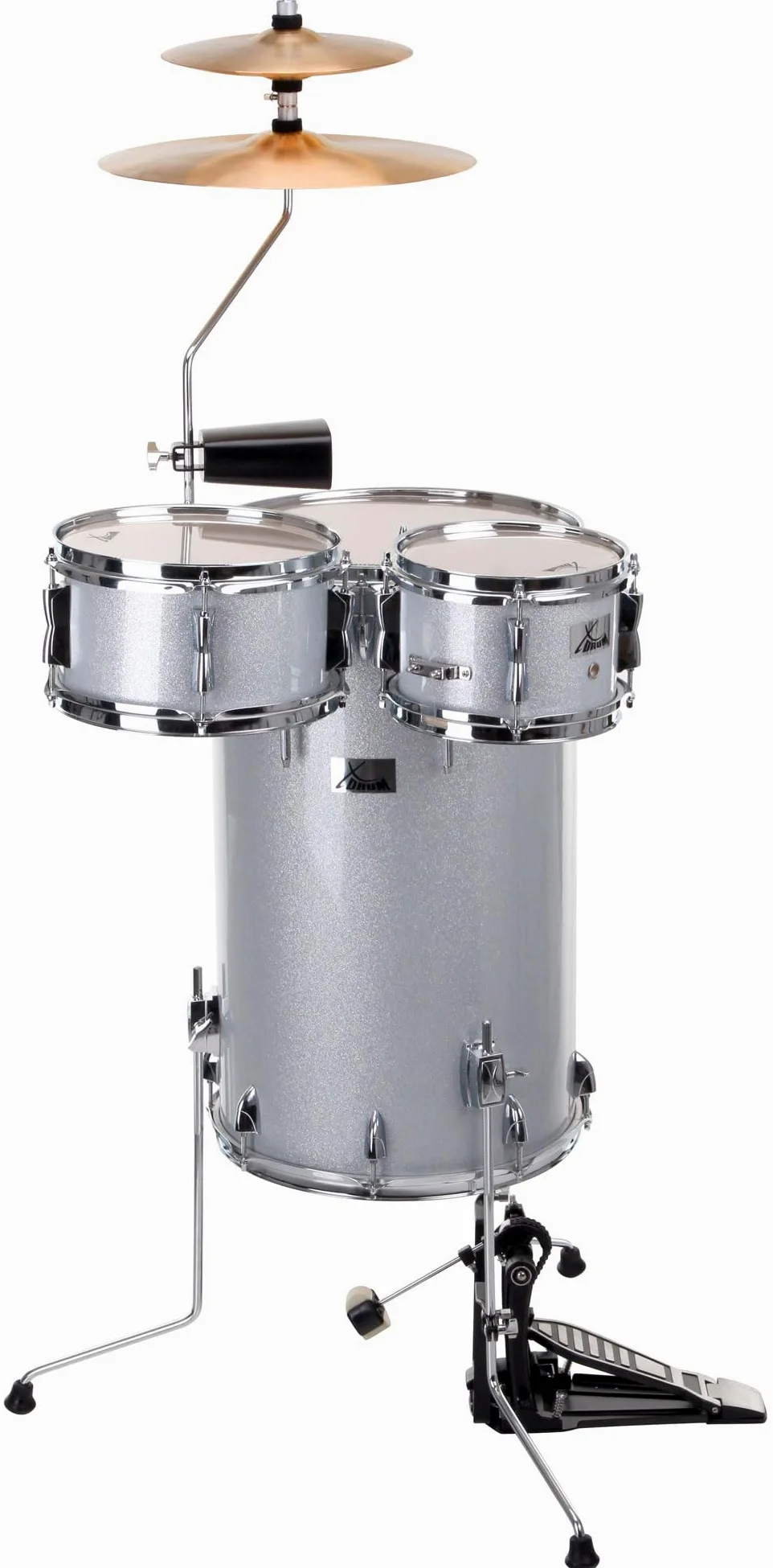 XDrum Club Drumset Cocktail Batteria (incl. piatti, cowbell, bacchette e chiave di accordatura) Silver Sparkle