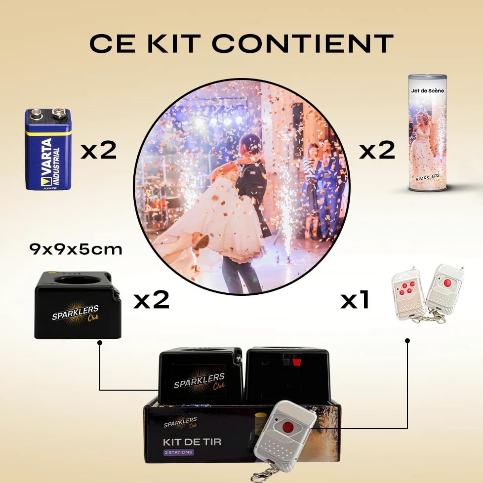 SPARKLERS CLUB Set di 2 trigger + getti di scena color argento, batteria e telecomando inclusi, getto di scena per interni a scintille per matrimonio, categoria F1 (1 metro 30 sec, 2)