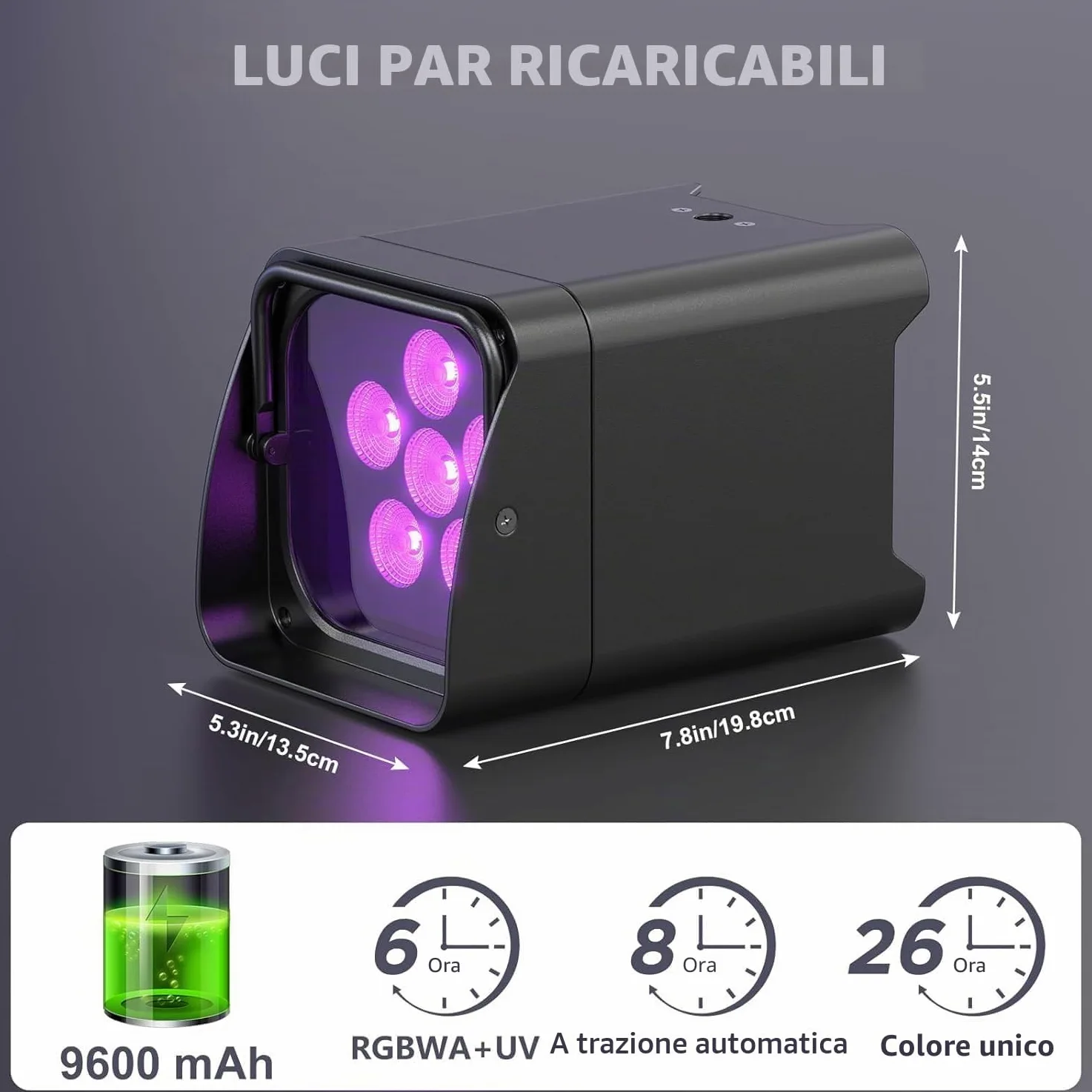 Faretto LED a batteria, 108 W, RGBWA-UV, con controllo app, batteria LED Par con DMX e telecomando per feste, club, bar, Halloween, Natale