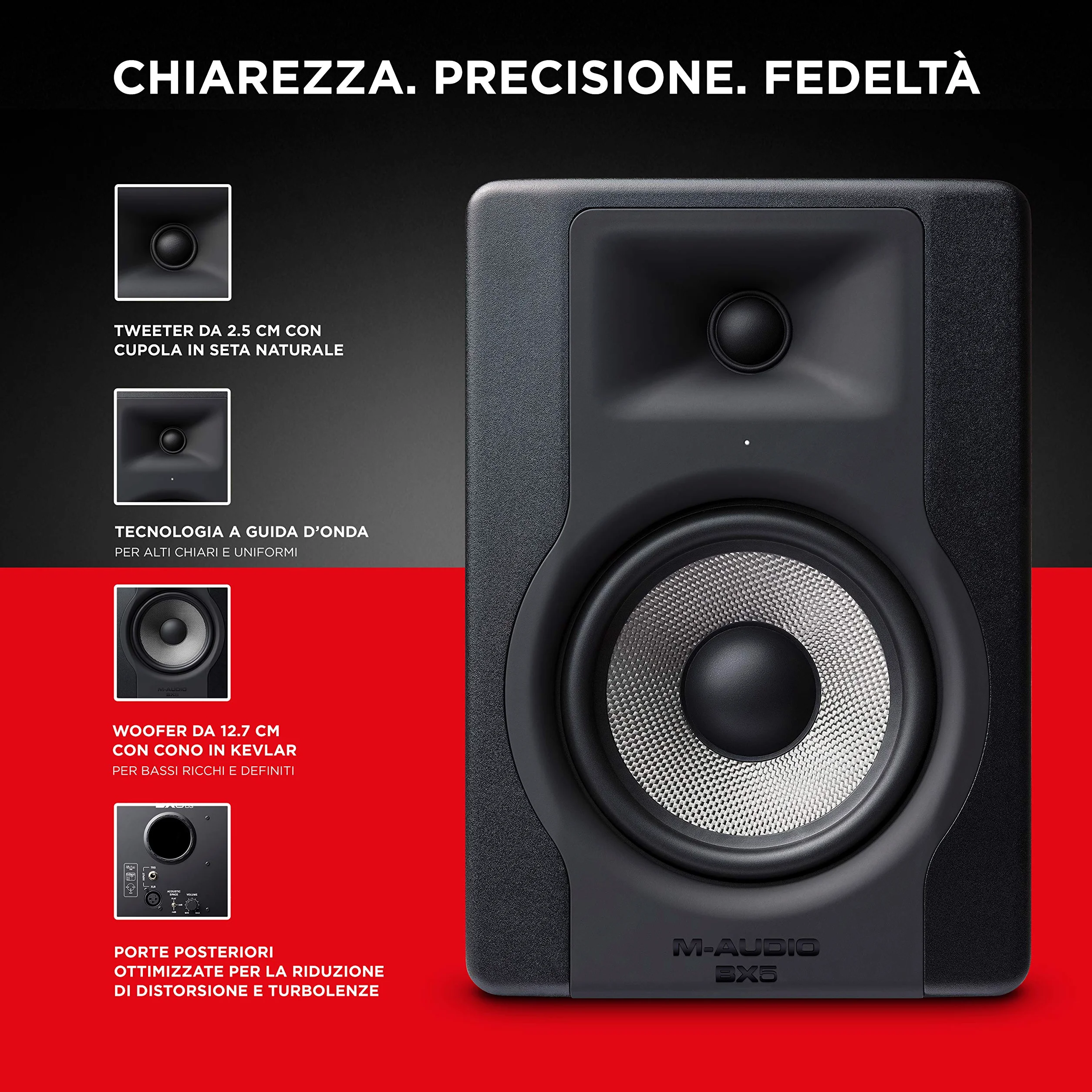M-AUDIO BX5 D3 - Cassa Monitor da Studio Attiva da con Woofer da 5" e Controllo Acoustic Space, Riferimento per Produzione Musicale e Mixaggio