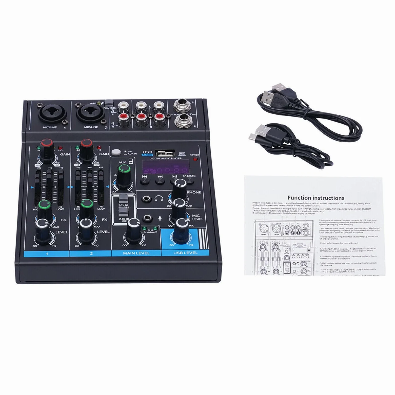Mixer audio a 4 canali, mixer Bluetooth USB Live Studio Audio Mixer Console DJ Soundboard, mixer audio professionale per registrazioni, streaming live