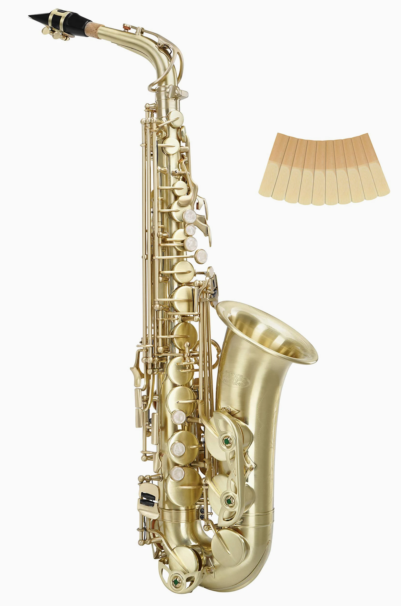 Classic Cantabile AS-450 Spazzolato Eb Set Sassofono Alto, Chiave Fa# alta | Sax alto in ottone, Spazzolato a mano opaco, Verniciato trasparente, Suono pieno e caldo, Risposta rapida, Buona intonazione