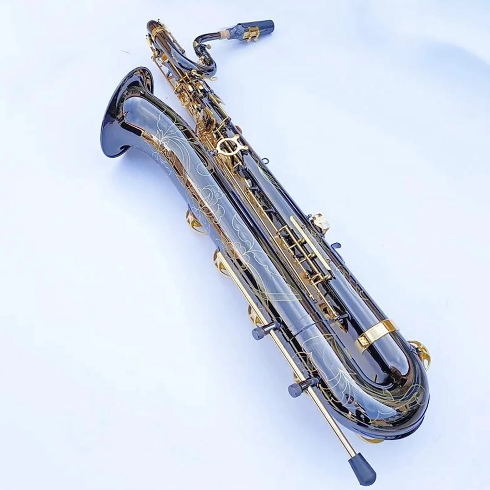 Sassofono Baritono Professionale In Tubo Di Ottone Con Superficie Unica Placcata In Nichel Nero, Strumento Sax Con Custodia