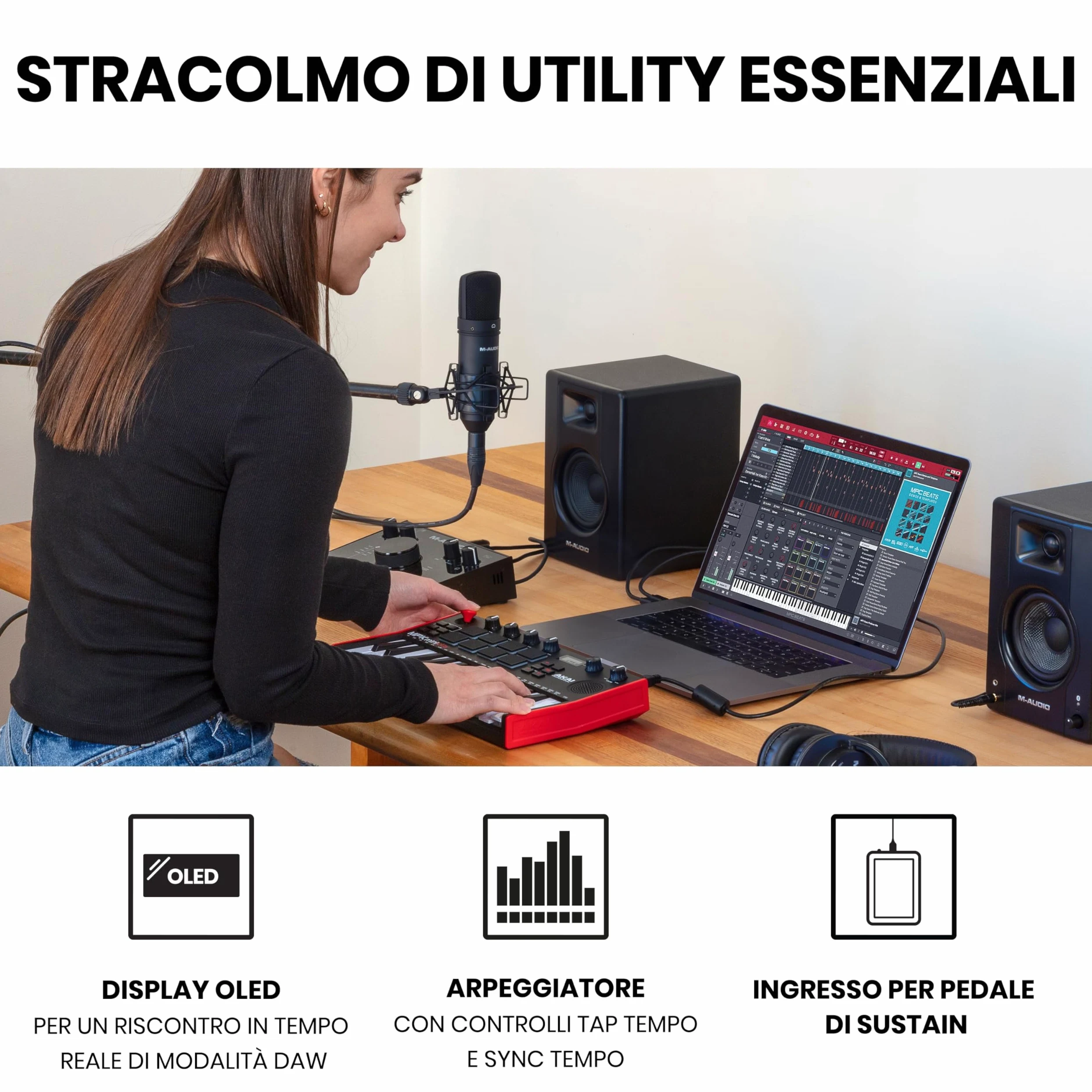 Akai Professional MPK Mini Play MK3 - Tastiera MIDI Controller USB con Casse e Suoni Interni, Tastiera Dinamica, Pad MPC, Suite Software e Native Instruments Sound Package