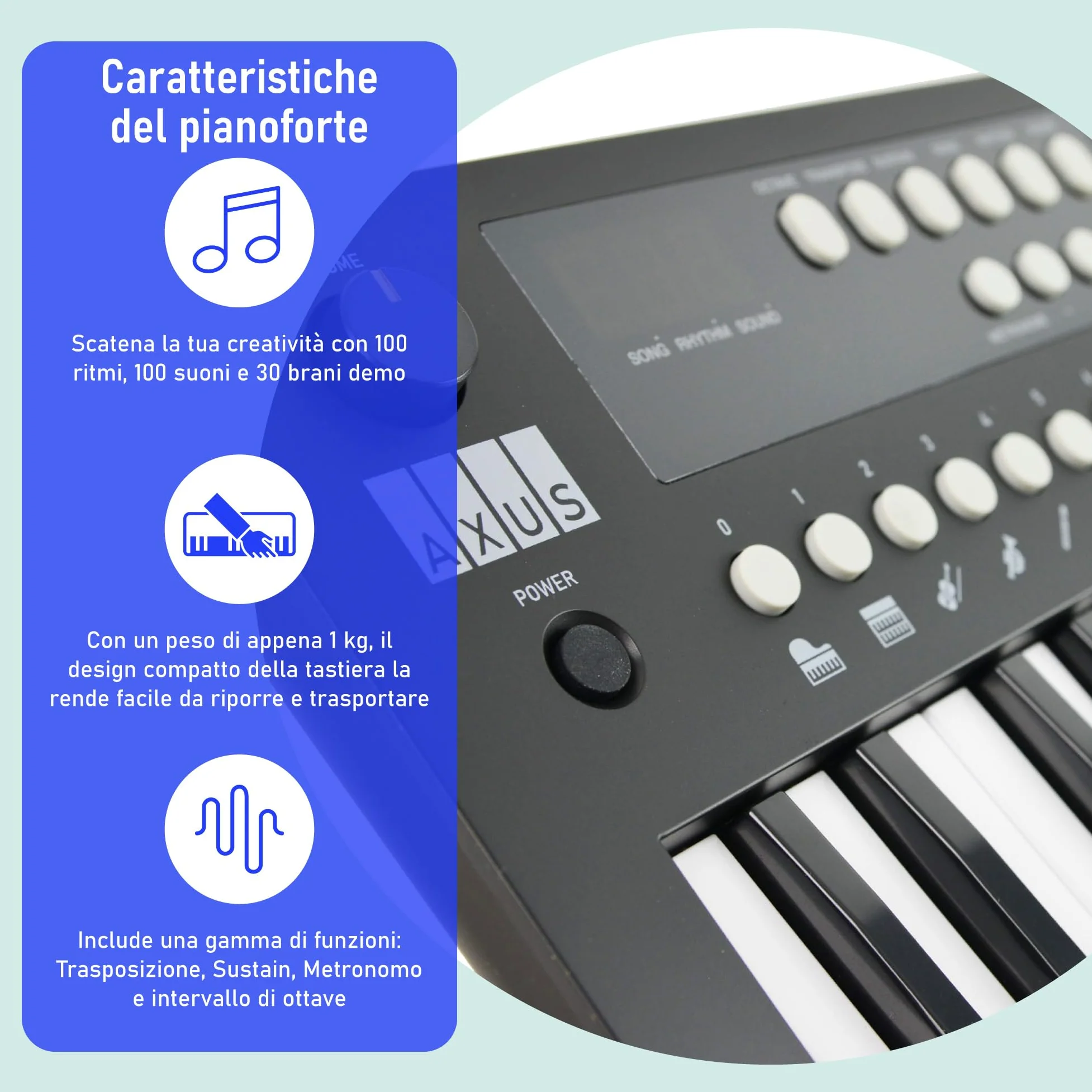 Axus 37 Mini Tastiera Portatile In Midnight Black - Divertente Pianoforte Elettrico Per Principianti, Usb-C O Alimentazione A Batteria