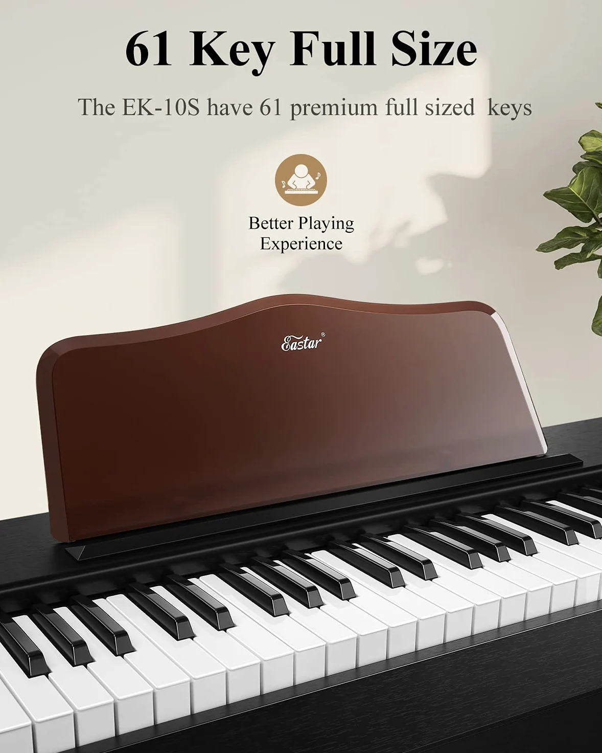 Eastar EK-10S Tastiera Musicale Pianoforte, 61 Tasti Dimensioni Standard Elettronica Pianola Verticale per i Principianti con Pedale Sustain e Libro Musicale Stand, Essenziale Regalo