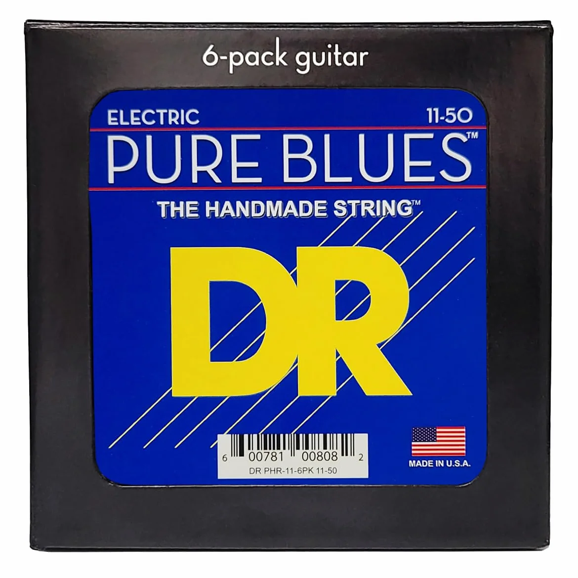 DR Strings Pure Blues (PHR-11-6PK) - Confezione da 6 corde per chitarra elettrica, in nichel puro, nucleo rotondo, Heavy 11-50, realizzate a mano negli Stati Uniti