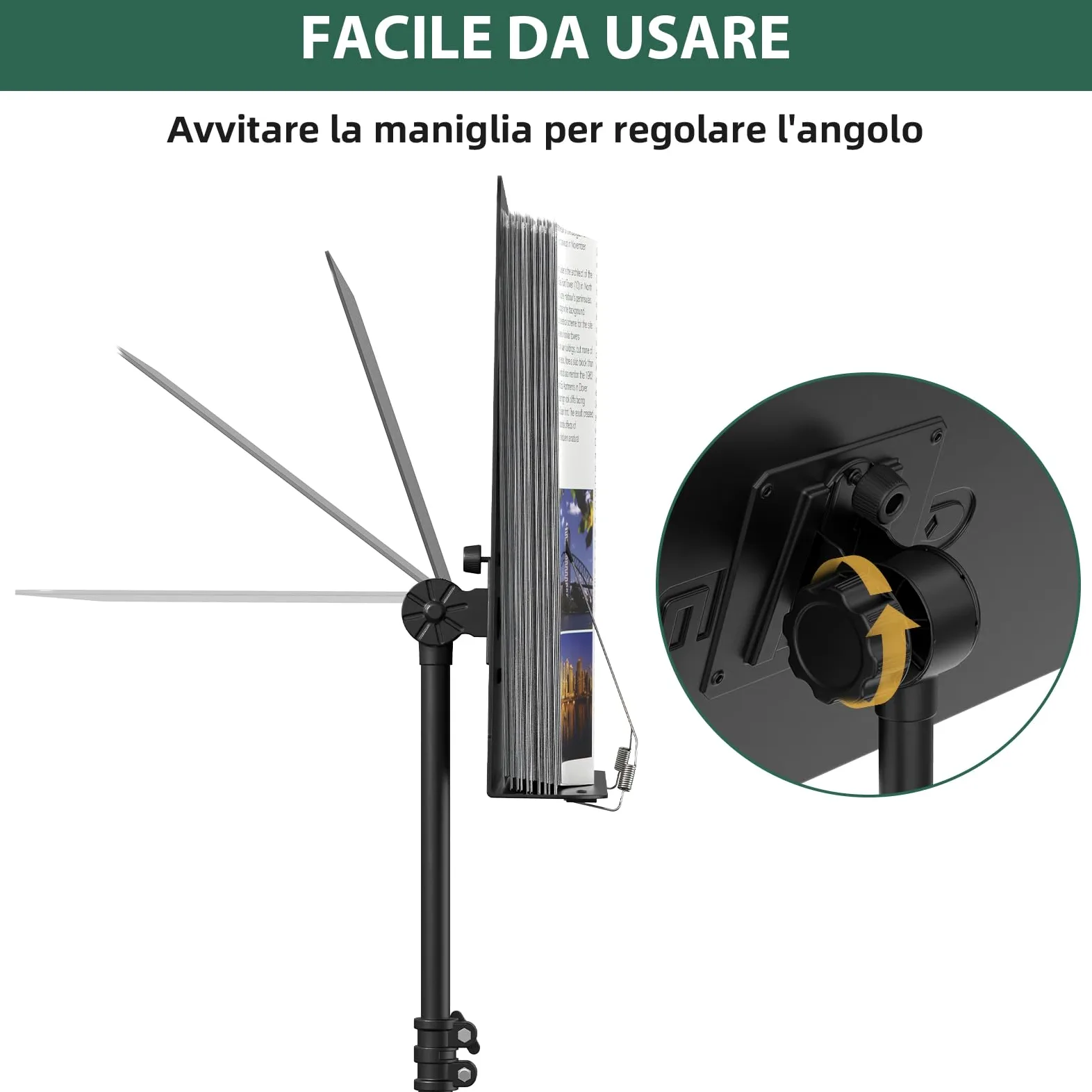 GLEAM Leggio per Spartiti - Interamente in Metallo con Borsa da Trasporto, Supporto per Telefono, Porta Spartiti e Clip, Supporto per Libri da Tavolo 5 in 1