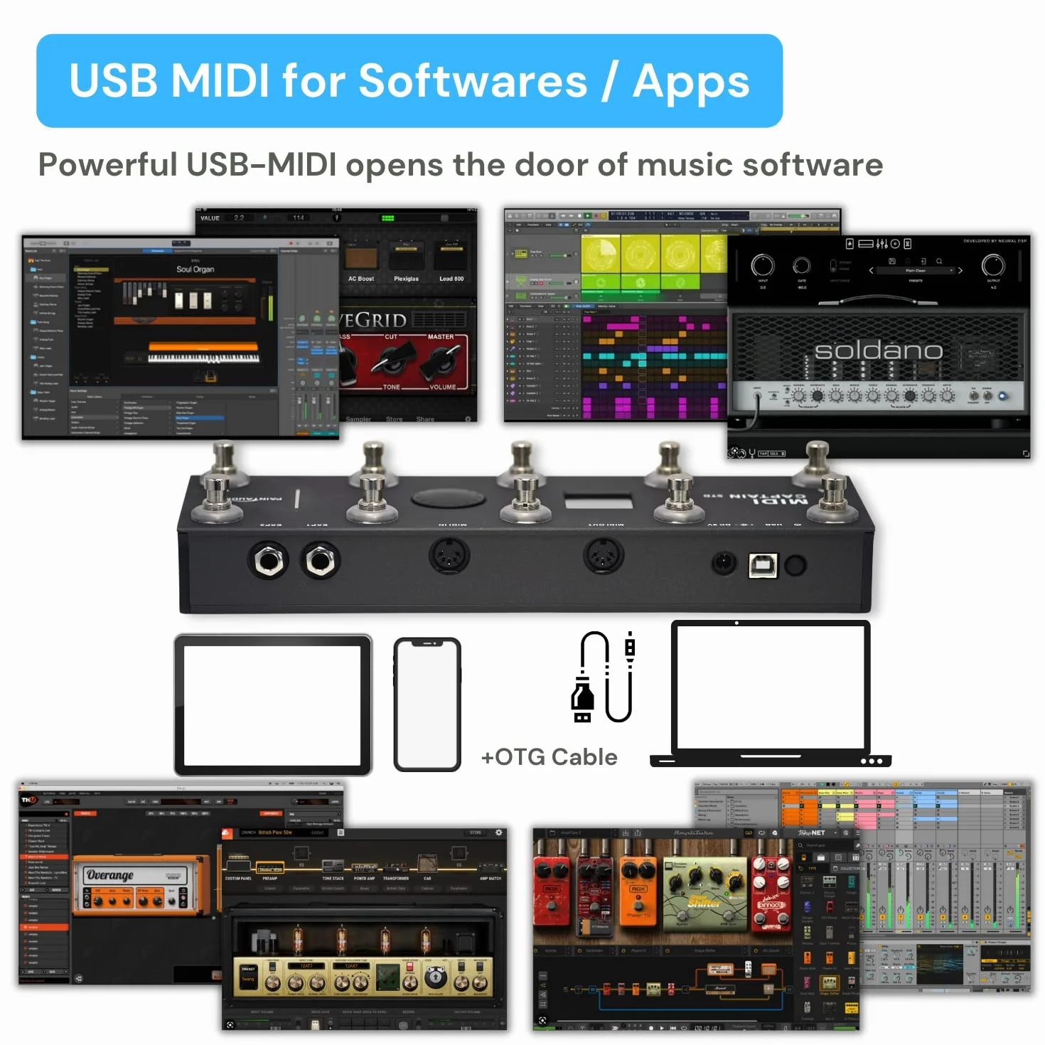 PAINTAUDIO MIDI Captain Foot Controller Multi-Effetti Tastiere Sintetizzatore USB MIDI software musicale Bias con funzione Time Engine Supporta tutti i PC/CC/Note Commander 10 Foot Switch (nero)