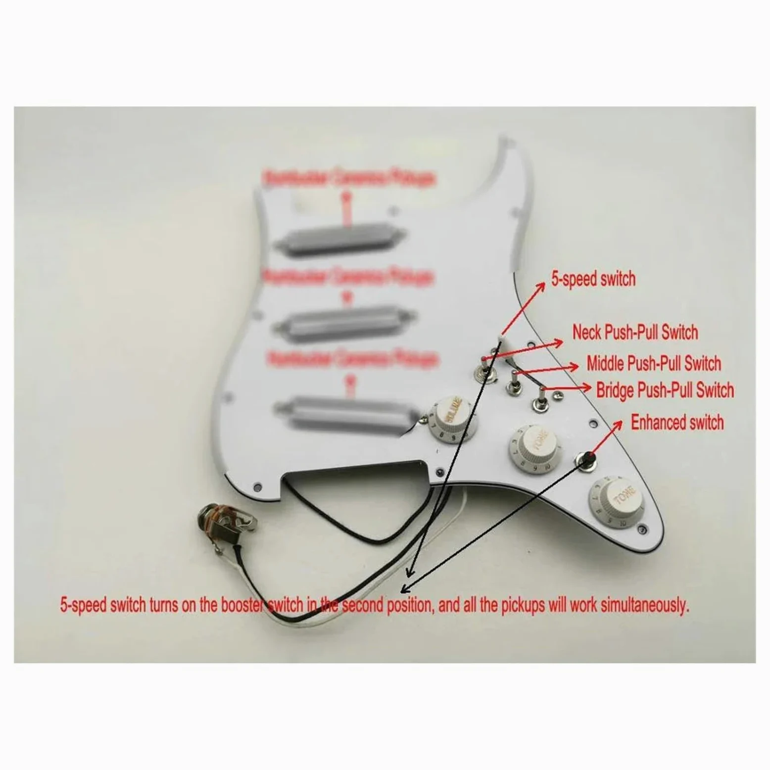 pickup per battipenna pre-cablato Aggiornamento Precablato HSH Battipenna Caricato Nero Alnico V Pickup Set Interruttore Multifunzione A 7 Vie Per Chitarra Elettrica(3/4)