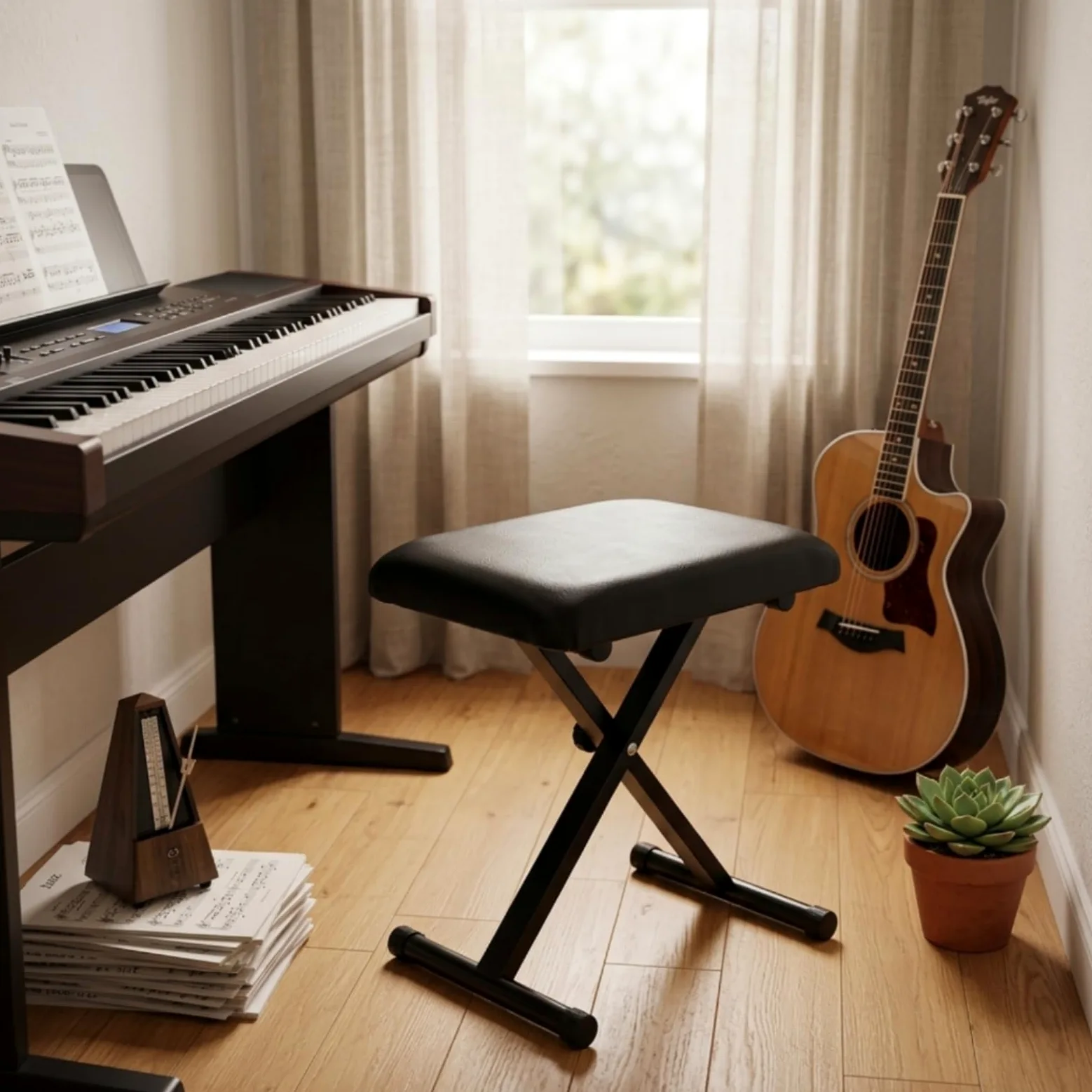 Sgabello Regolabile per Pianoforte Tastiera Sedia Musica Sedile Strumento con Regolazione Ergonomica Tre Livelli Base Solida in Acciaio Chiusura