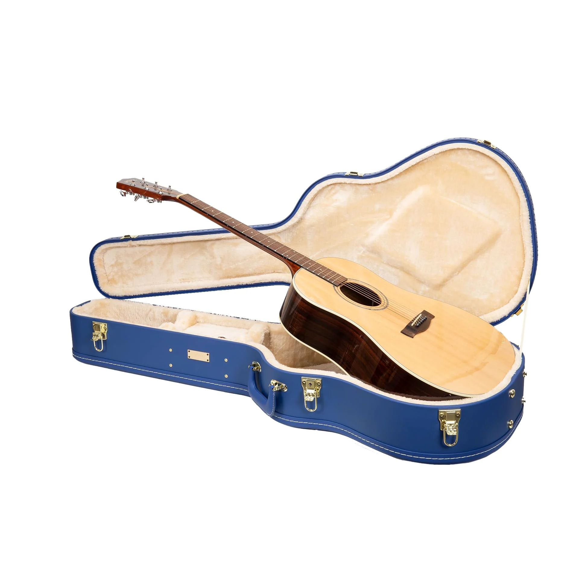 Crossrock Custodia in legno per chitarra dreadnought Gibson J-45 / Martin D | Finitura similpelle Vibrant Blue, interno in peluche beige, serratura – Designer Series